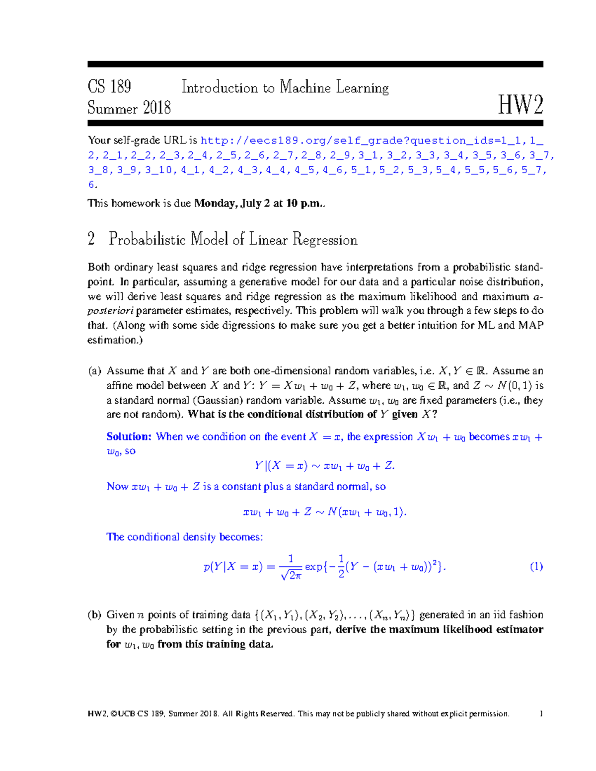 Hw02-sol - CS 189 Introduction to Machine Learning Summer 2018 HW2 Your ...