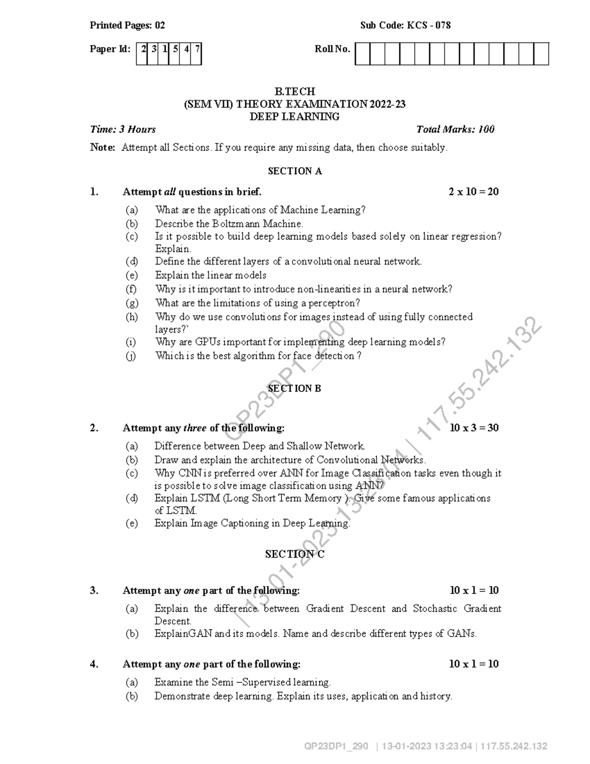 Deep Learning Theory Exam - KCS078 - B.Tech SEM VII 2022 - Studocu