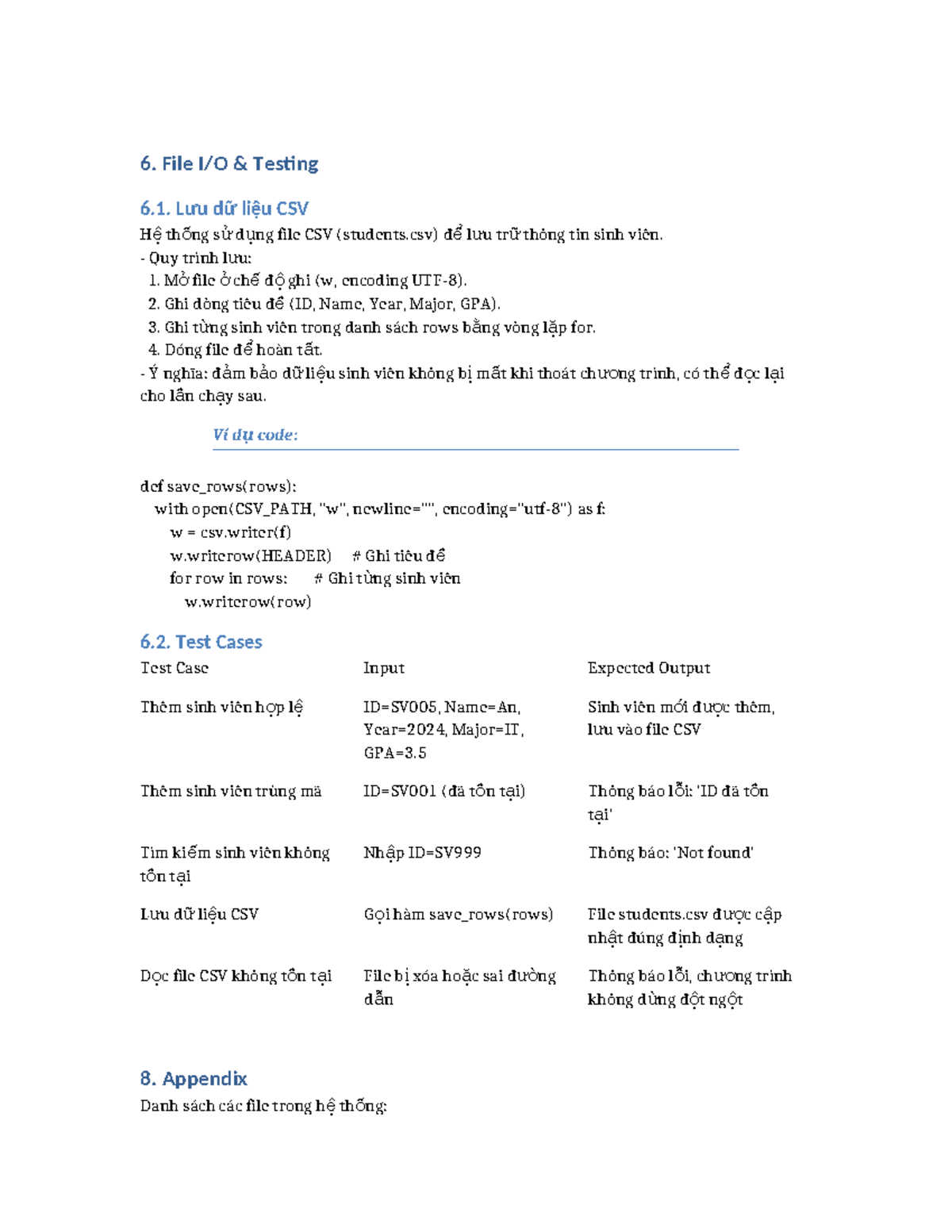 6. File IO Testing: CSV Data Storage & Test Cases - Studocu