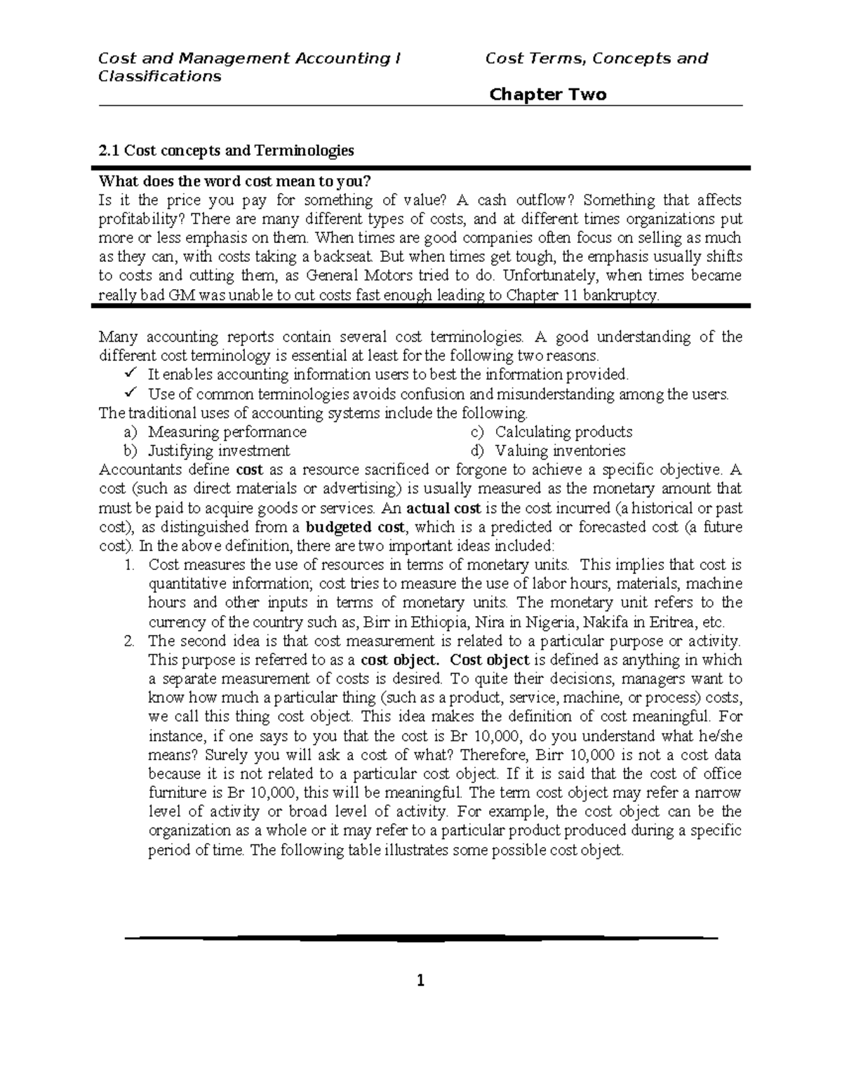 Cost and Management Accounting I: Chapter 2 - Cost Concepts and ...