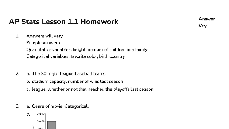 AP Stats Lesson 1.1 Homework 1: Variable Analysis & Answers - Studocu
