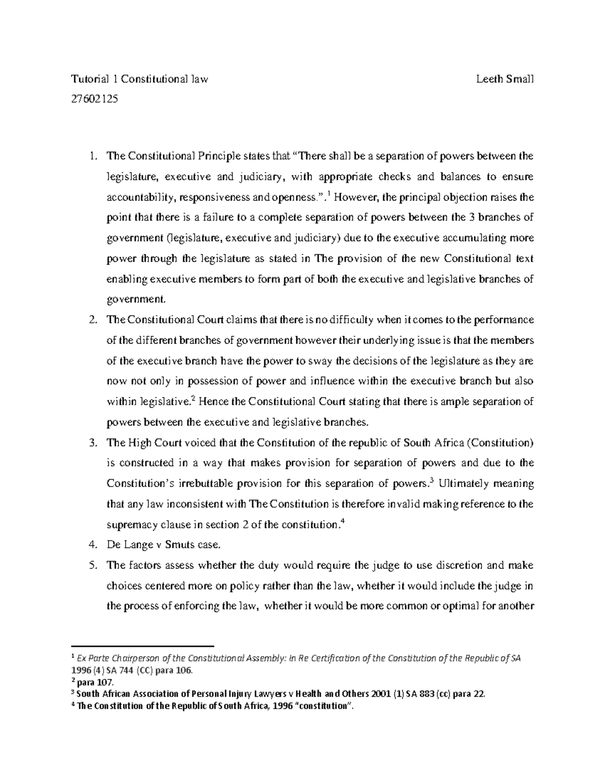 Tutorial 1: Separation of Powers in Constitutional Law (27602125) - Studocu