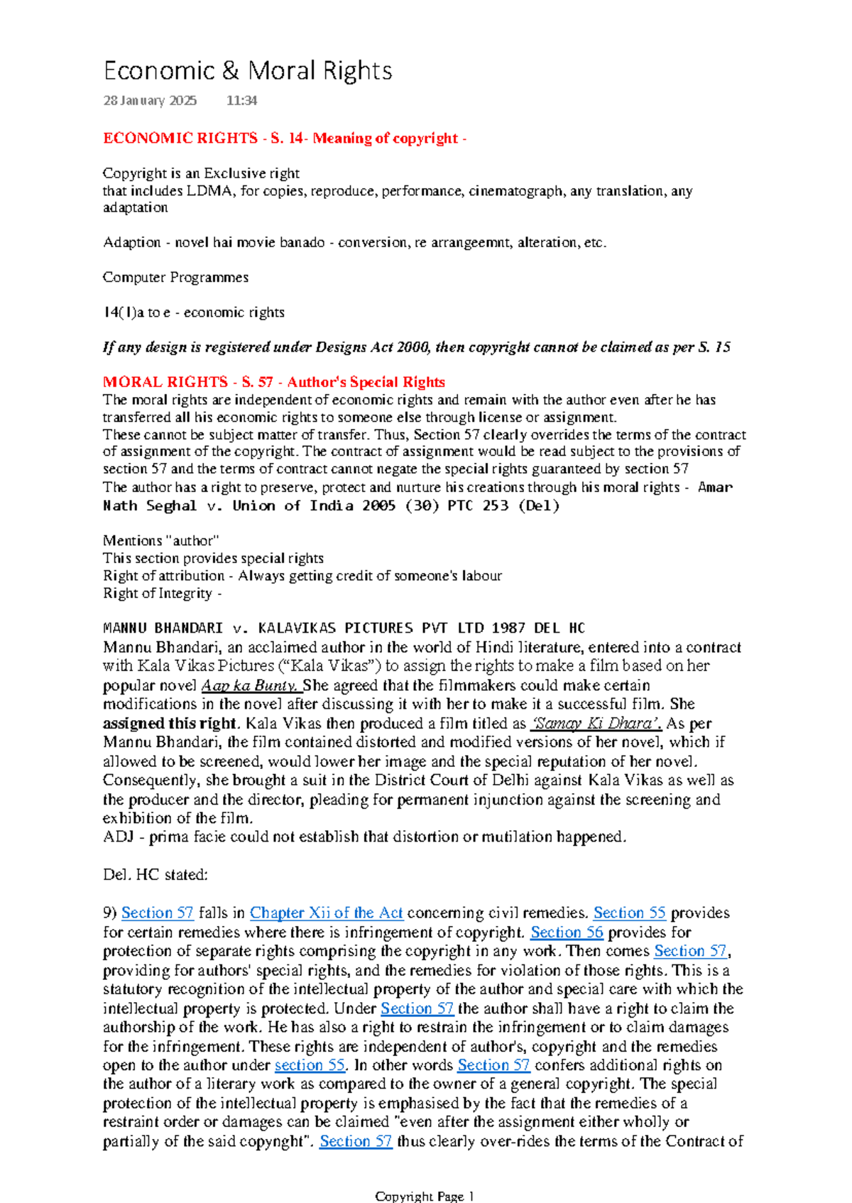 Economic & Moral Rights Overview - ECONOMIC RIGHTS & S. 57 Analysis ...