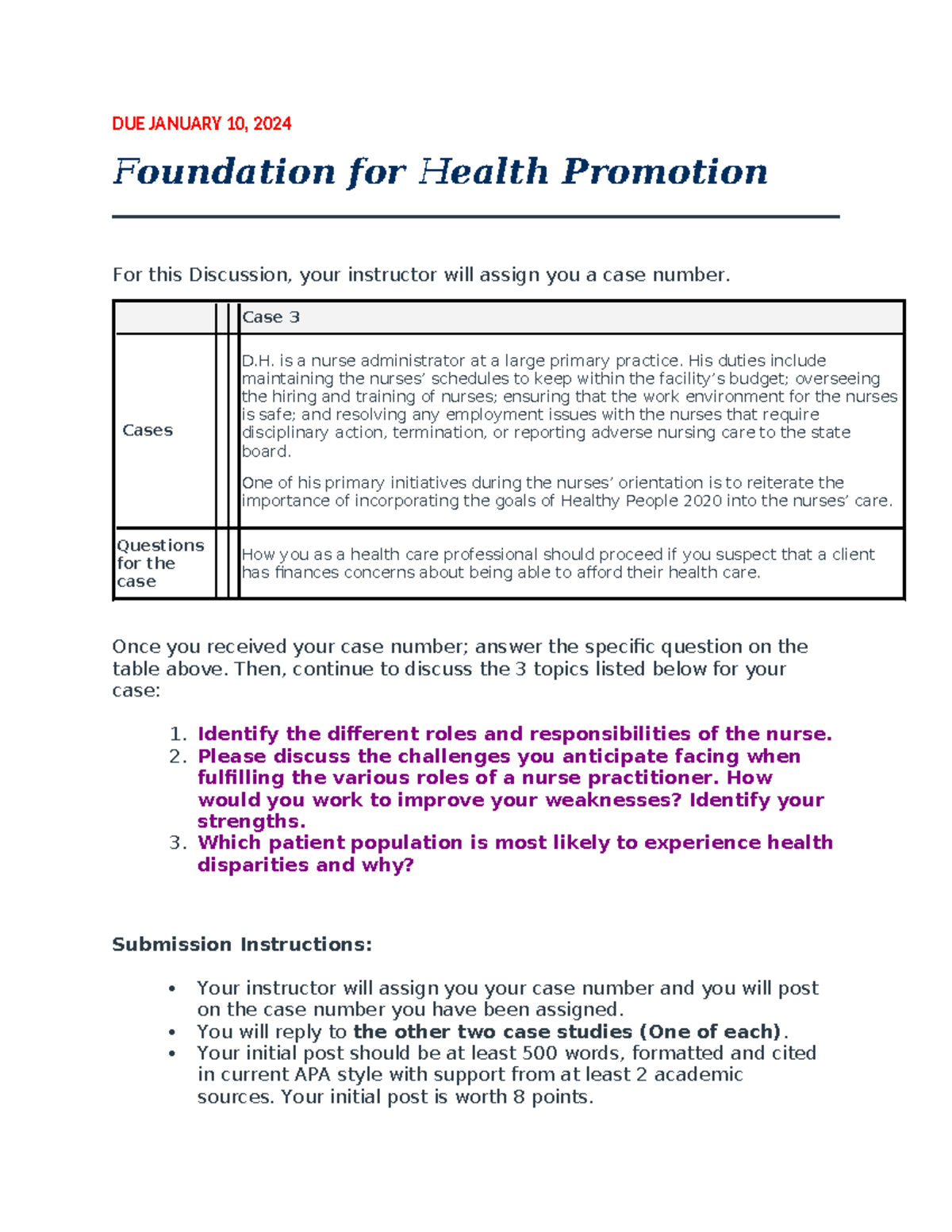 Health Promotion Assignments: Case Studies & Discussions - Class 2 01. ...