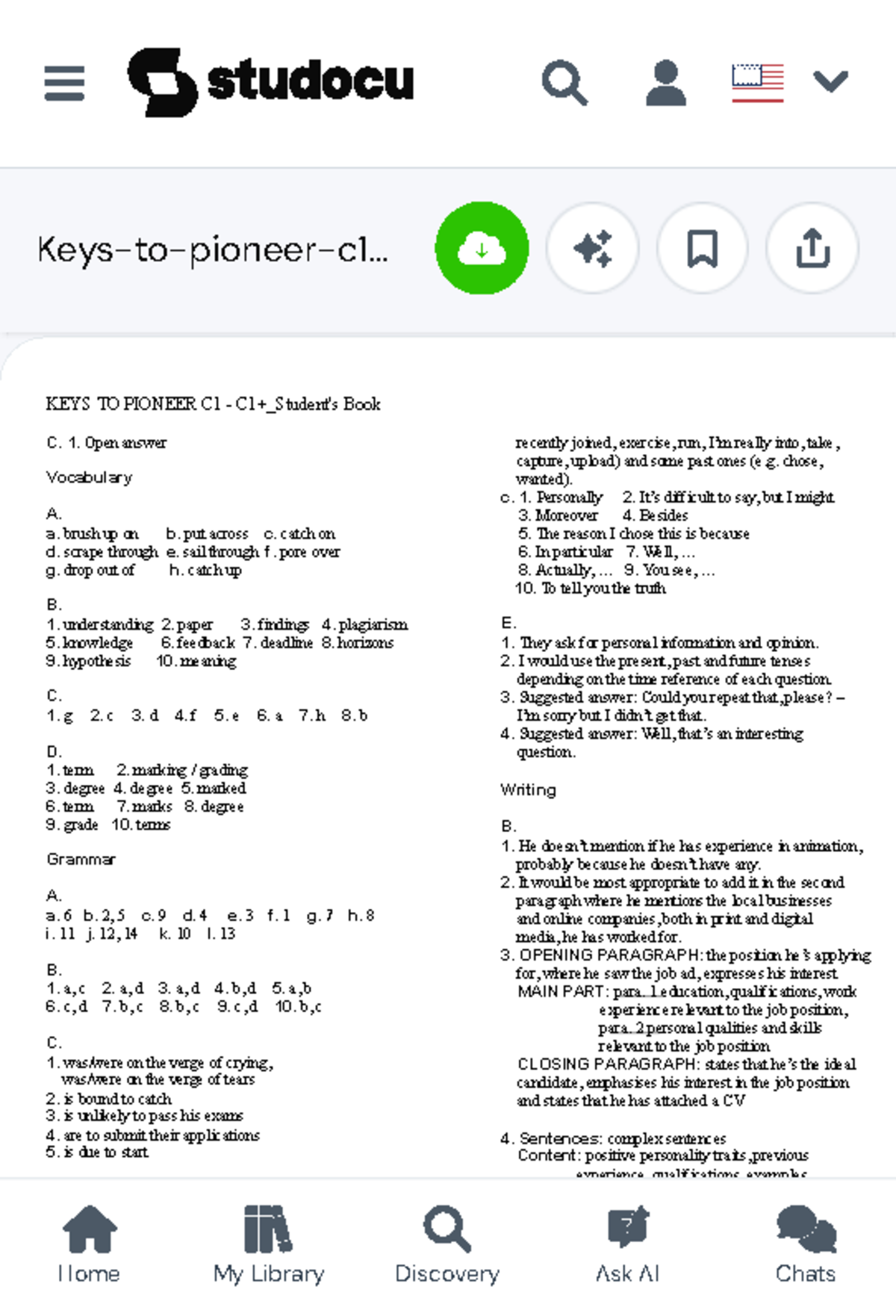 Keys to Pioneer C1 - Module 1 Lesson 1a Reading & Listening Answers ...