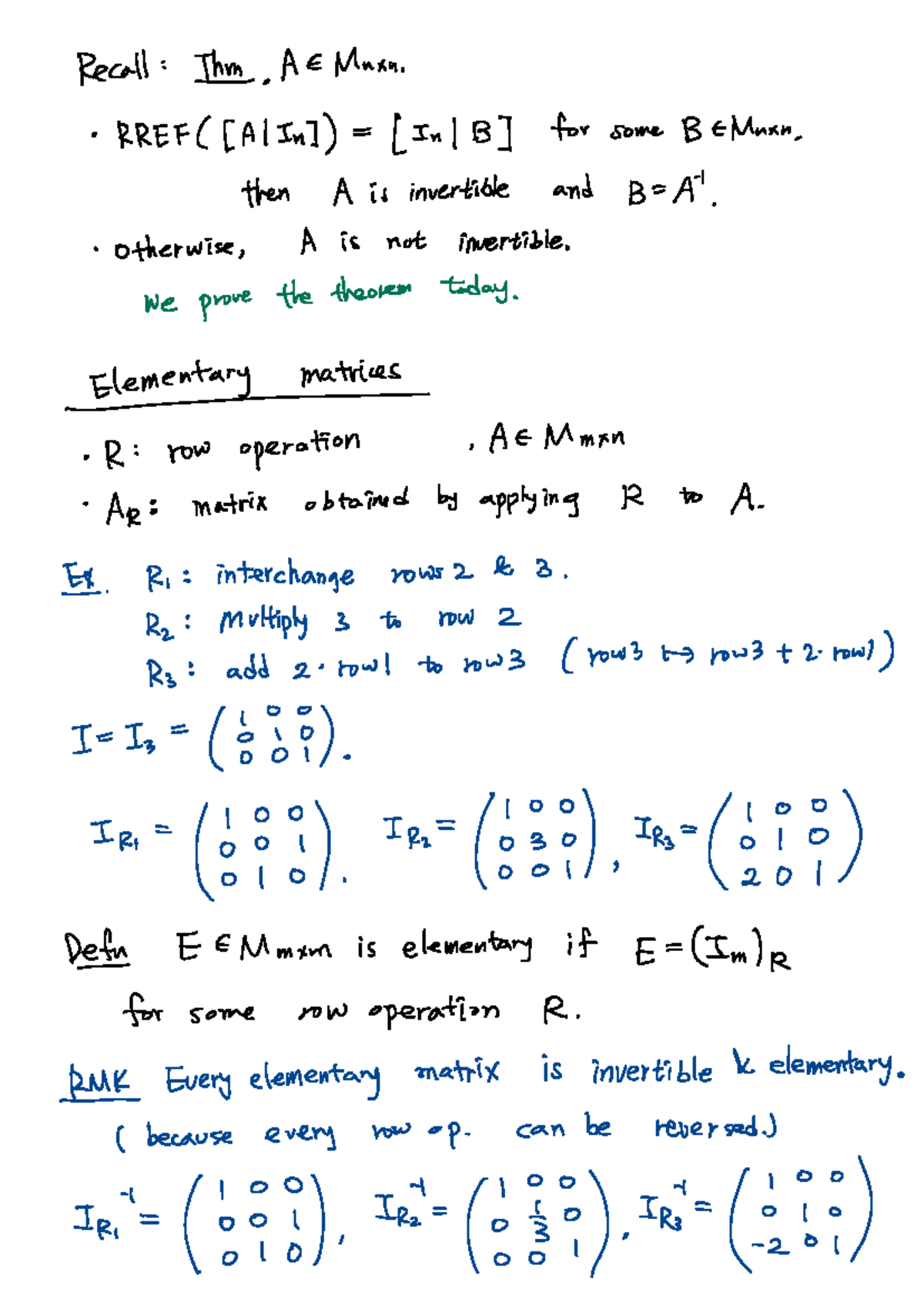 Lecture 7: Invertible Matrices and Elementary Operations - Studocu