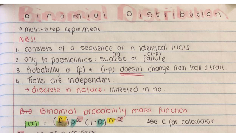 Binomial Distribution Notes for Experiment NB!! - Studocu