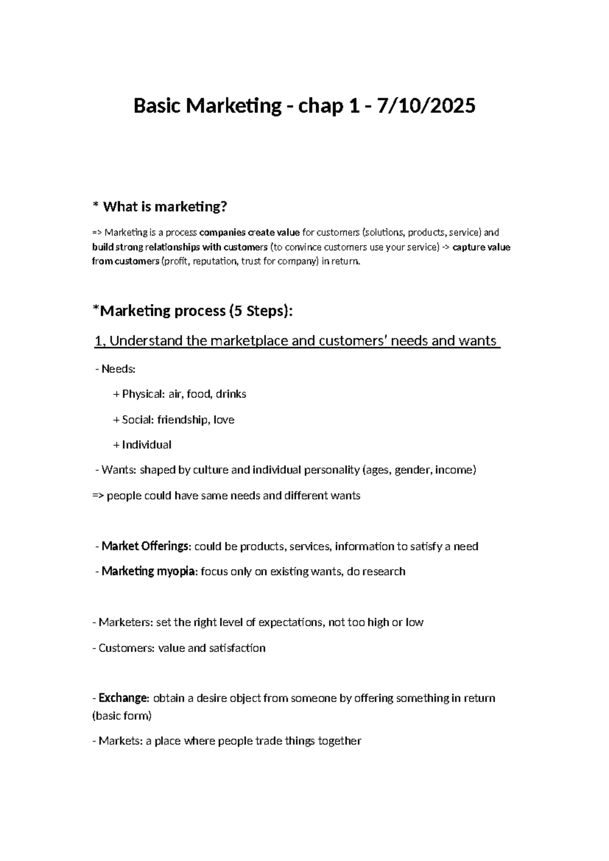 Basic Marketing (Chap 1): Understanding Marketing Fundamentals - Studocu