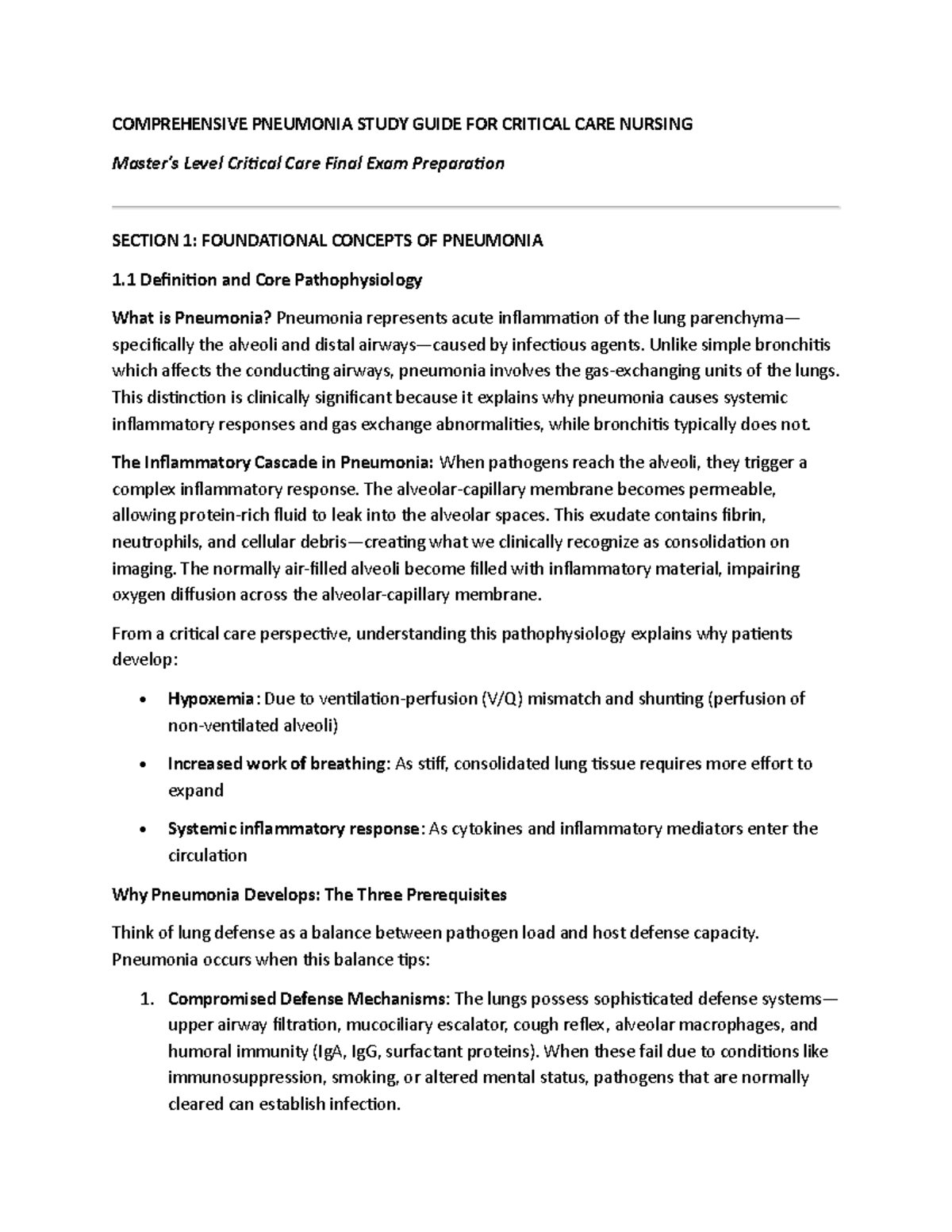 Comprehensive Pneumonia Study Guide for Critical Care Nursing - Studocu
