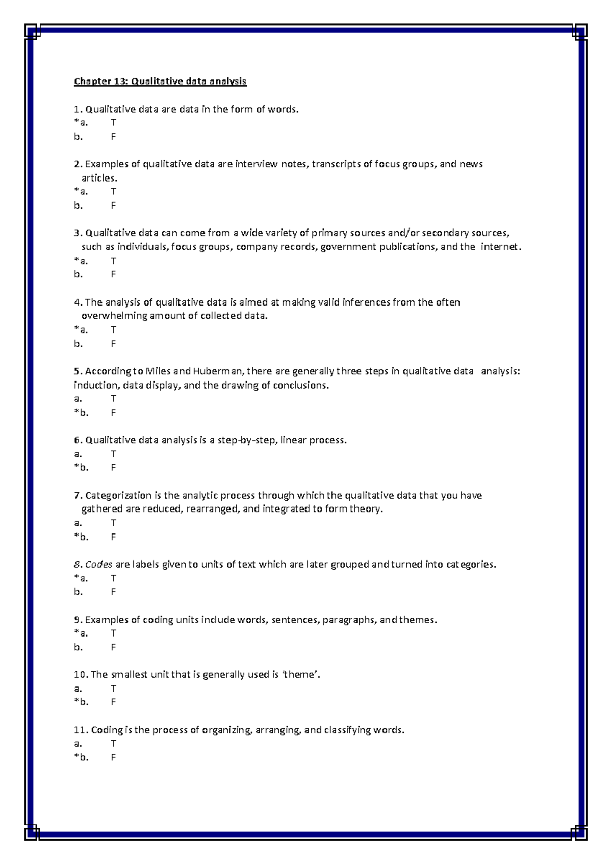 Chapter 13 Qualitative Data Analysis: Key Concepts and Quiz - Studocu