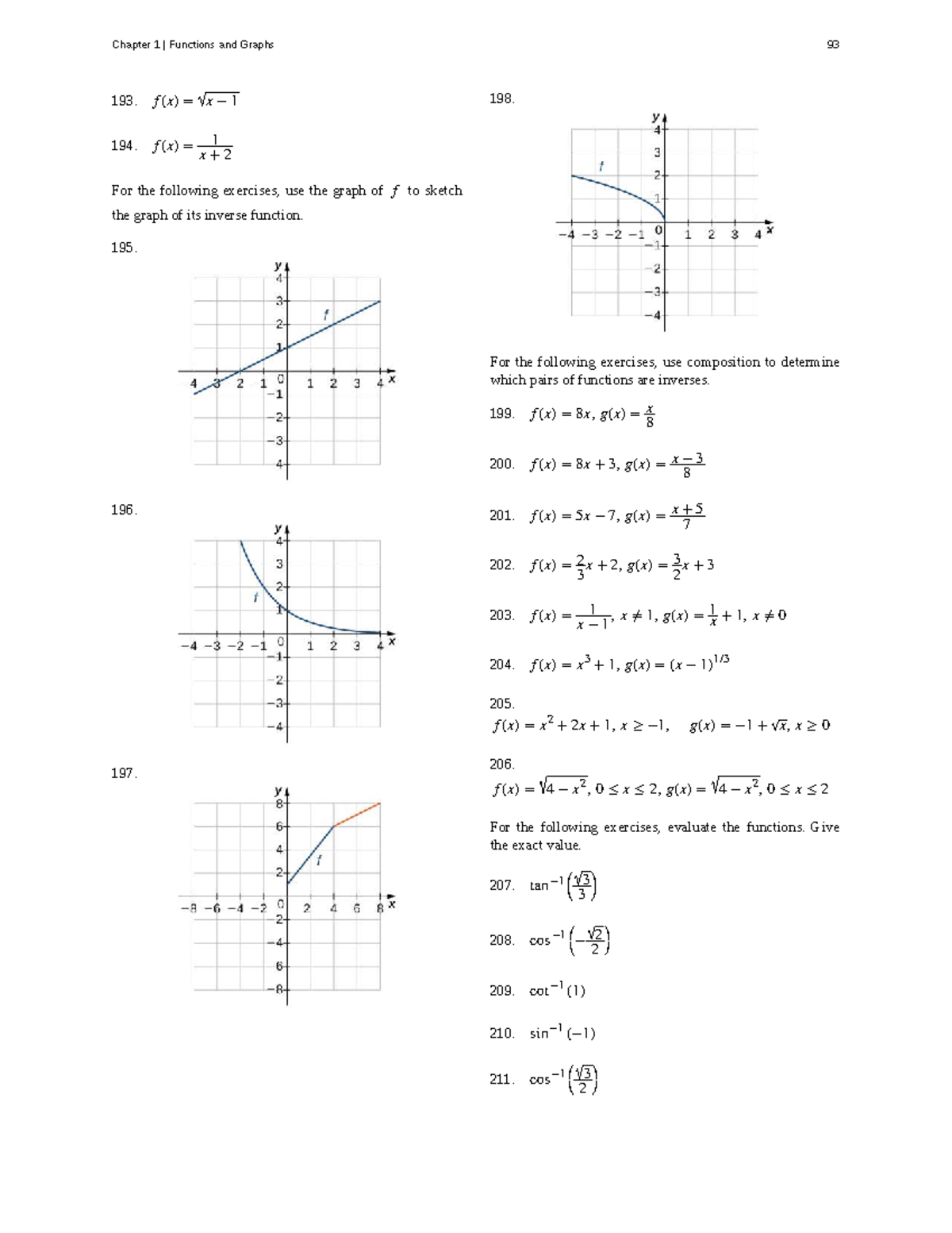 Chapter 1: Functions and Graphs - Inverses and Evaluations (Calc 193 ...