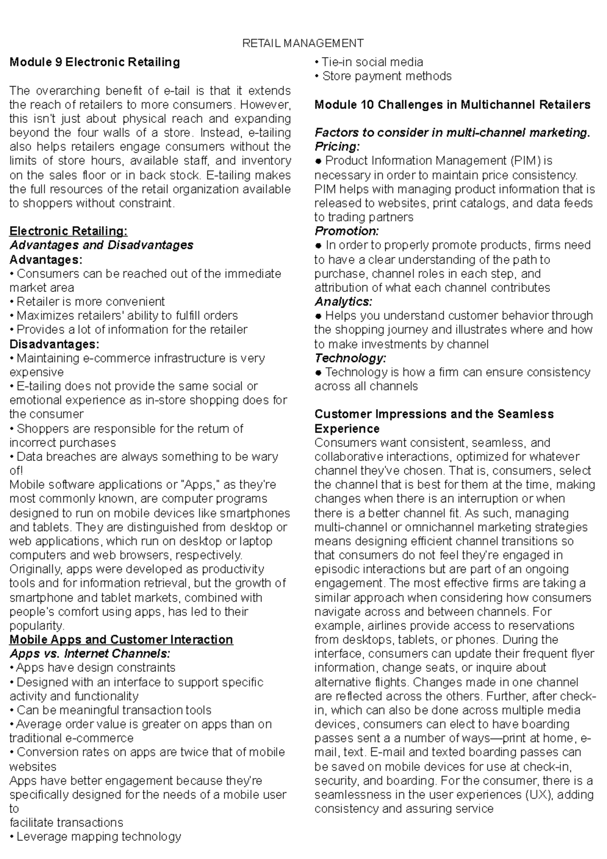 Retail Management Mngt Semi-final Study Notes on E-tailing & Buying ...