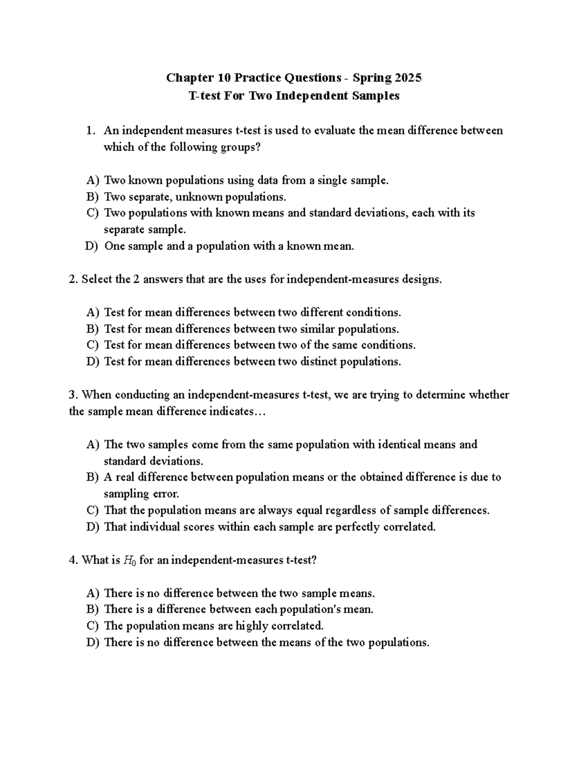 Chapter 10 Practice Questions - Spring 20251 - Chapter 10 Practice ...