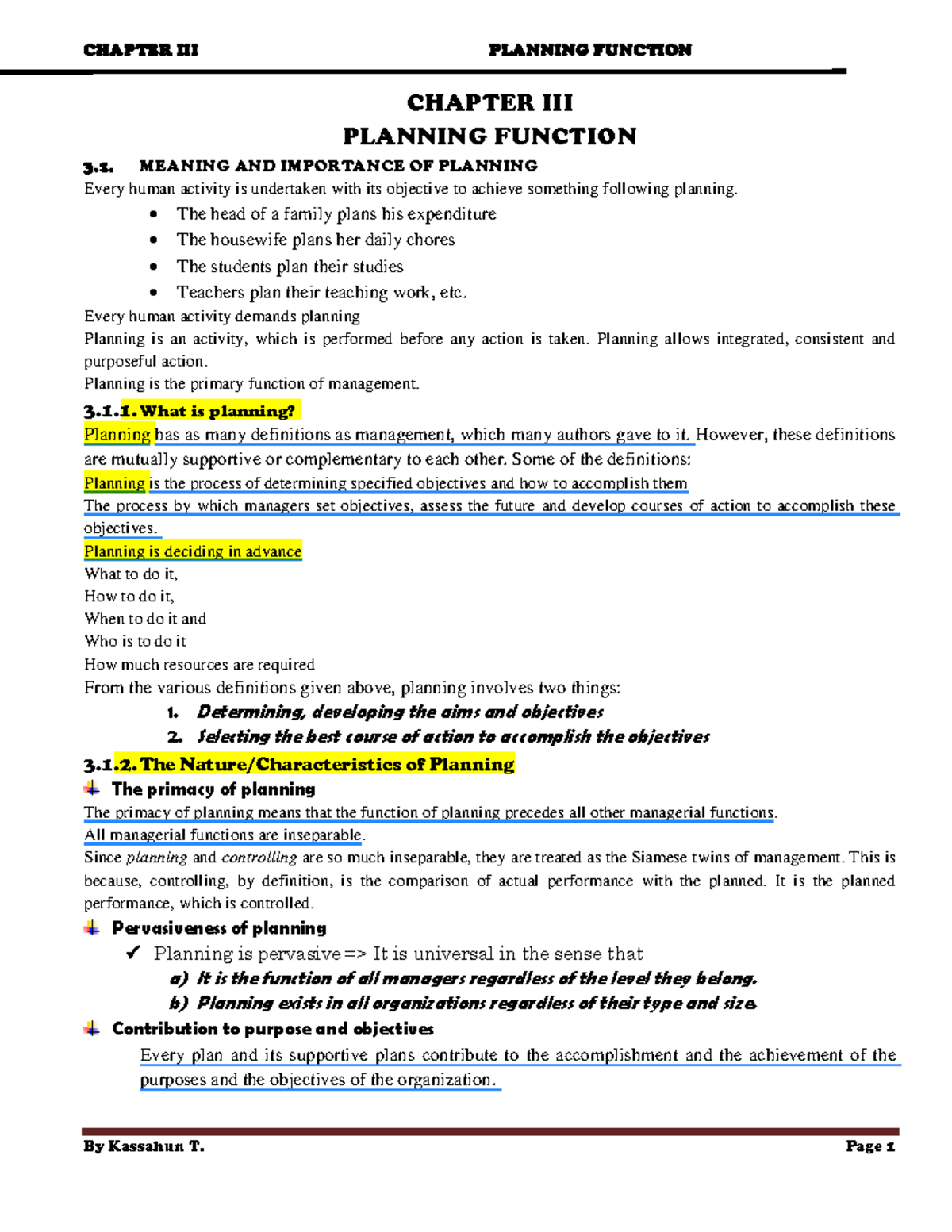 CHAPTER 3 & 4: PLANNING AND DECISION MAKING IN MANAGEMENT (2ND YEAR ...