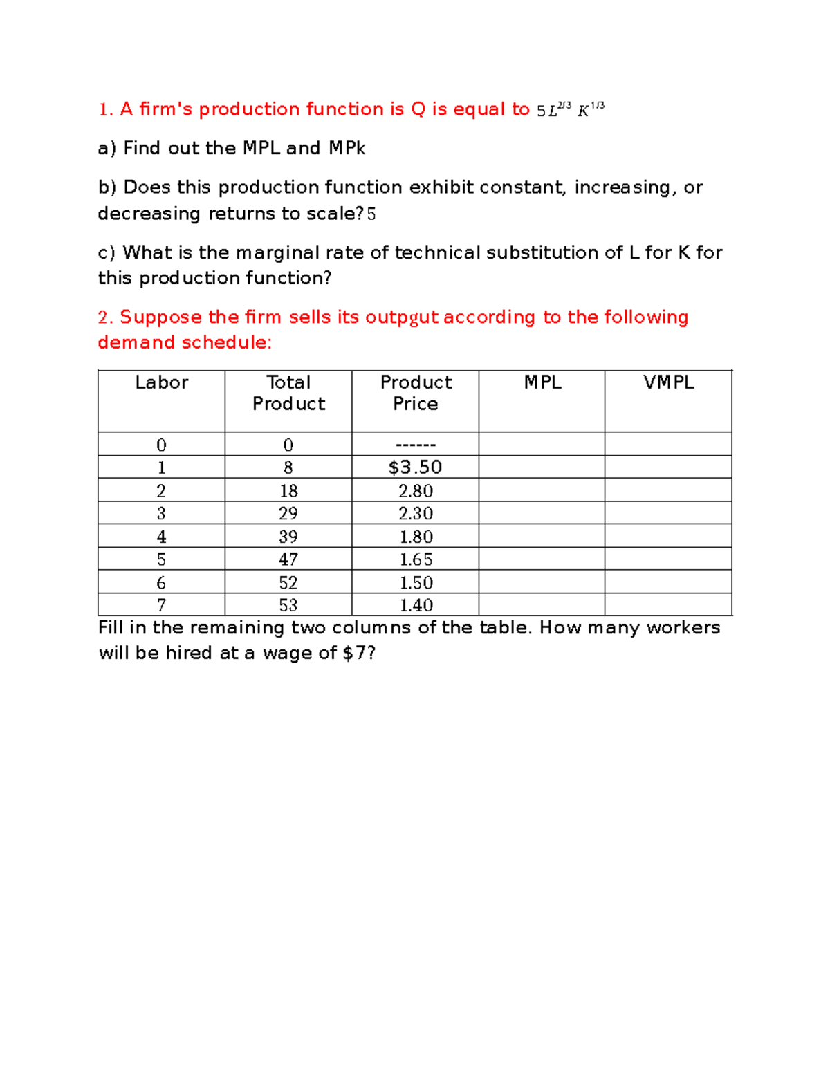 Engineering Economics: Production Functions & Labor Analysis - Studocu