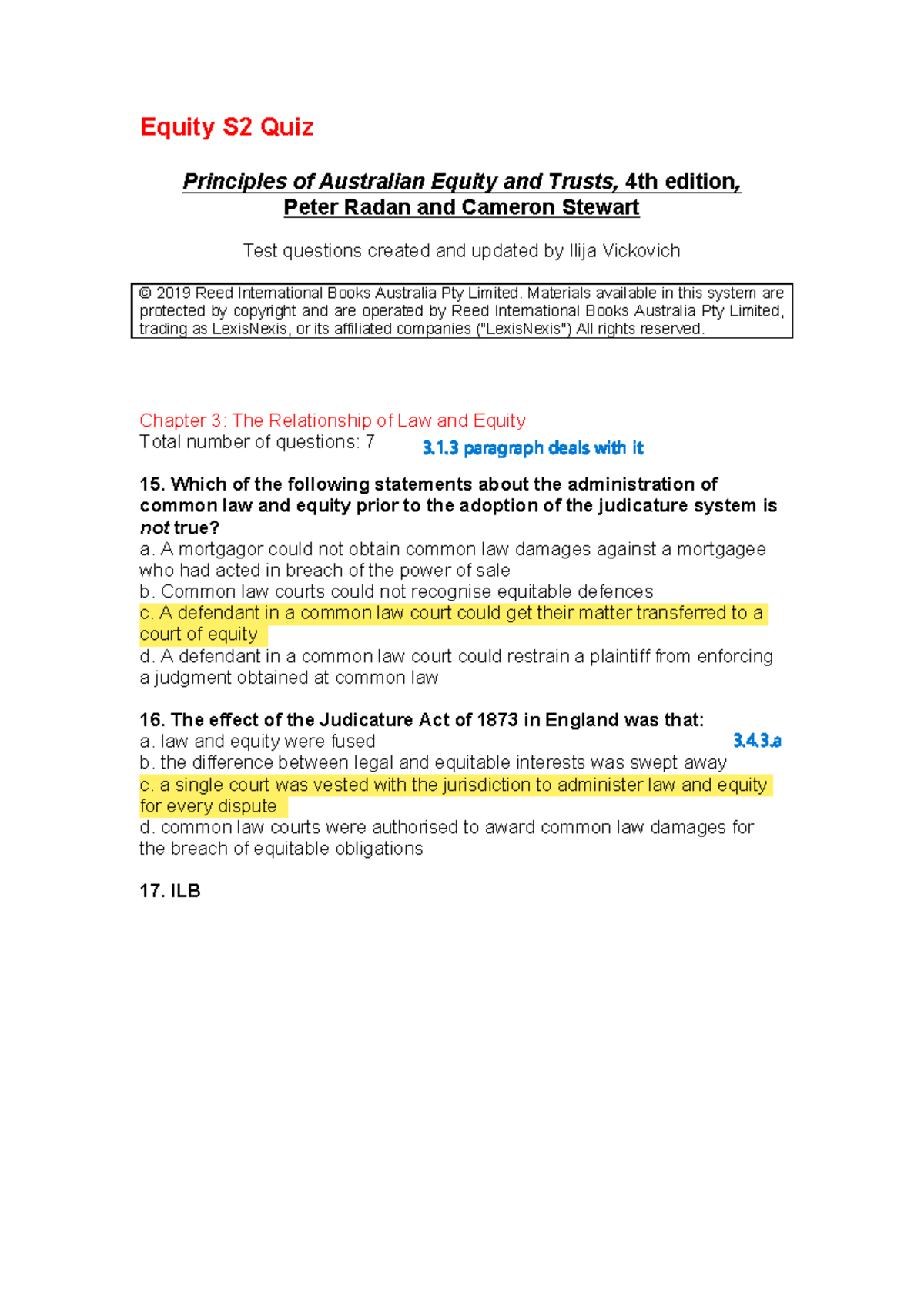 Equity S2 Quiz - Principles of Australian Equity and Trusts Notes - Studocu