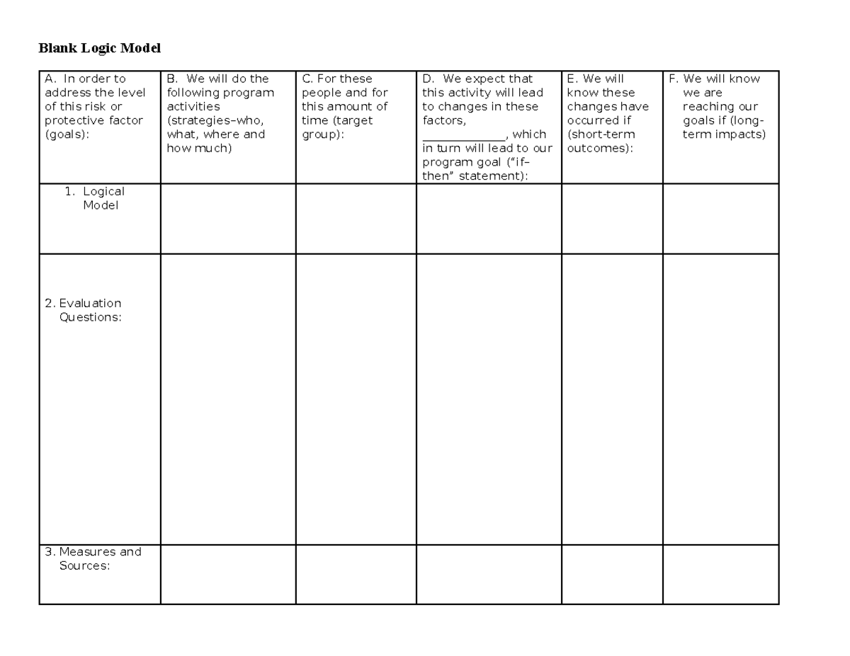 Blank Logical Model - Blank Logic Model A. In order to address the ...