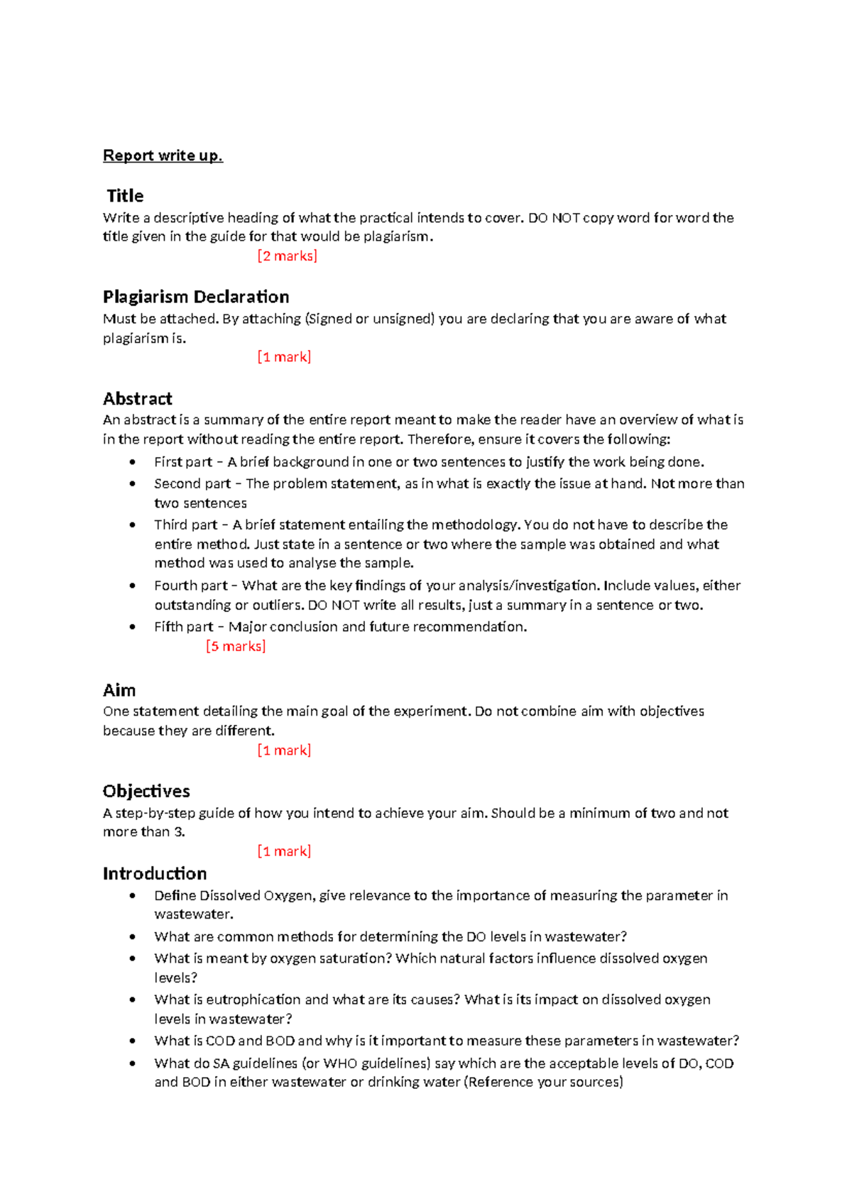 DO,COD and BOD Report write up - Report write up. Title Write a ...