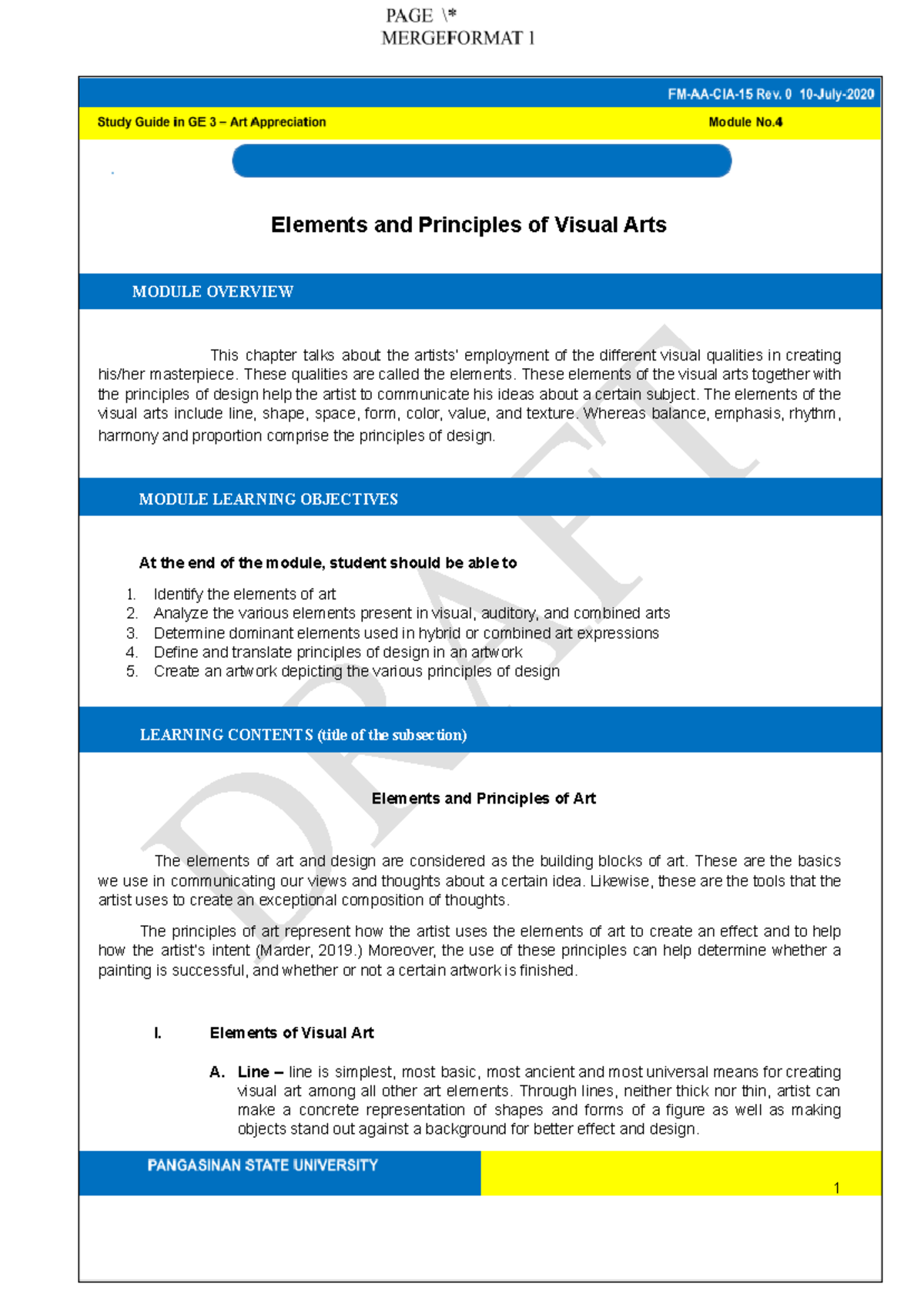 Elements and Principles of Visual Arts: Module Overview (GE 3) - Studocu