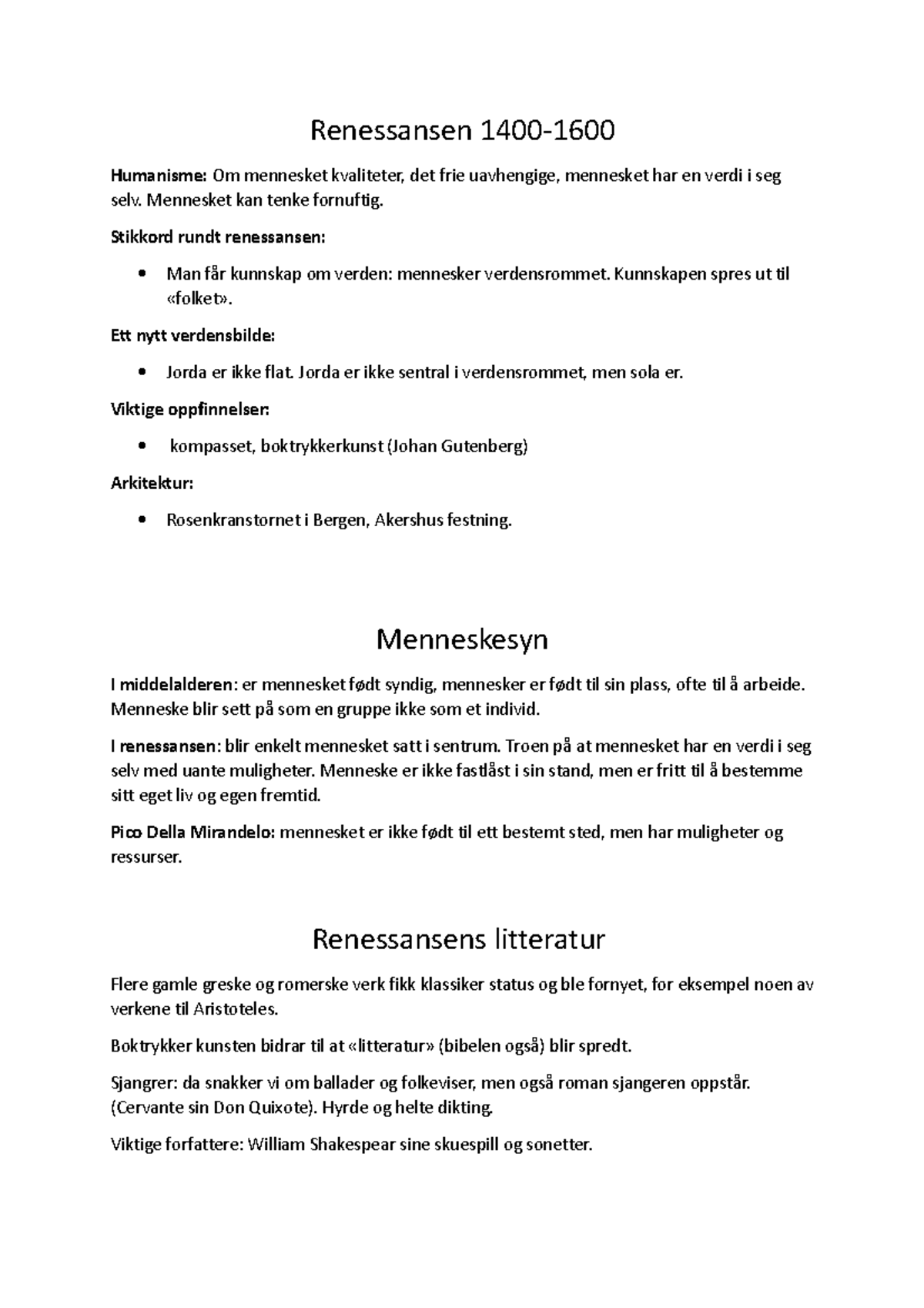 Renessansen 1400-1600 - Renessansen 1400- Humanisme: Om mennesket ...