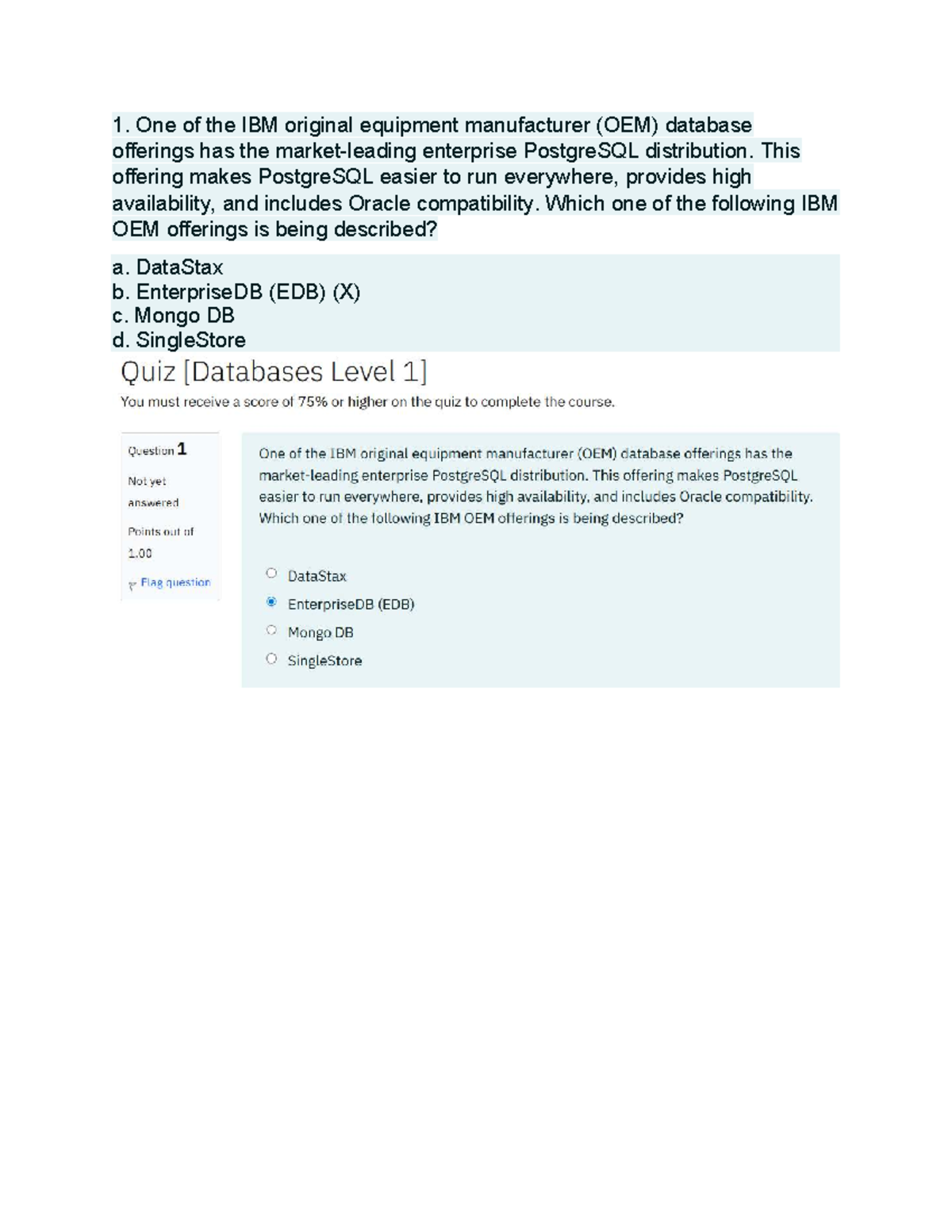 IBM Watson Sales Foundation Database Level 1 - Quiz Questions and ...