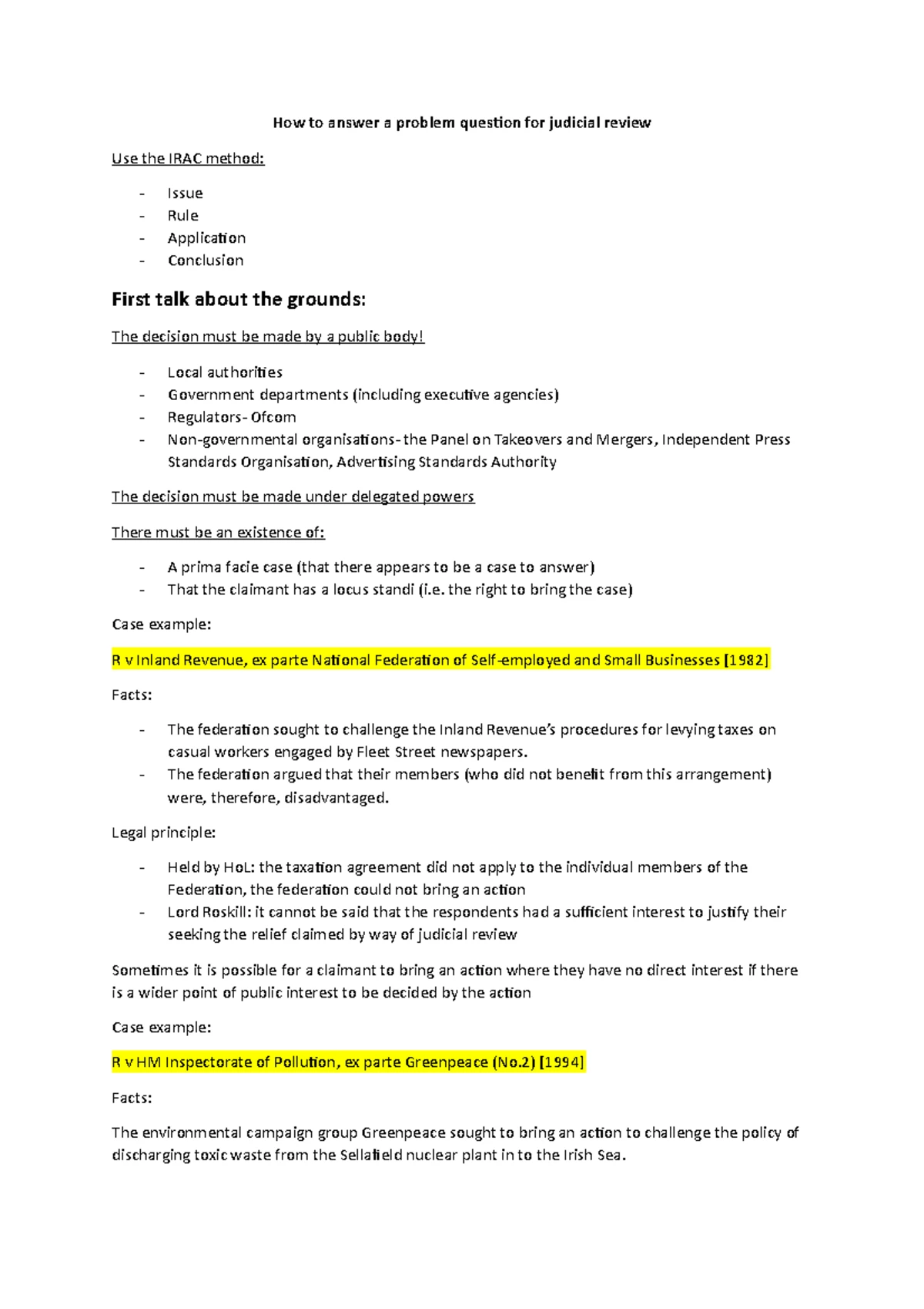 Public Law: Judicial Review Problem Question Format - Studocu