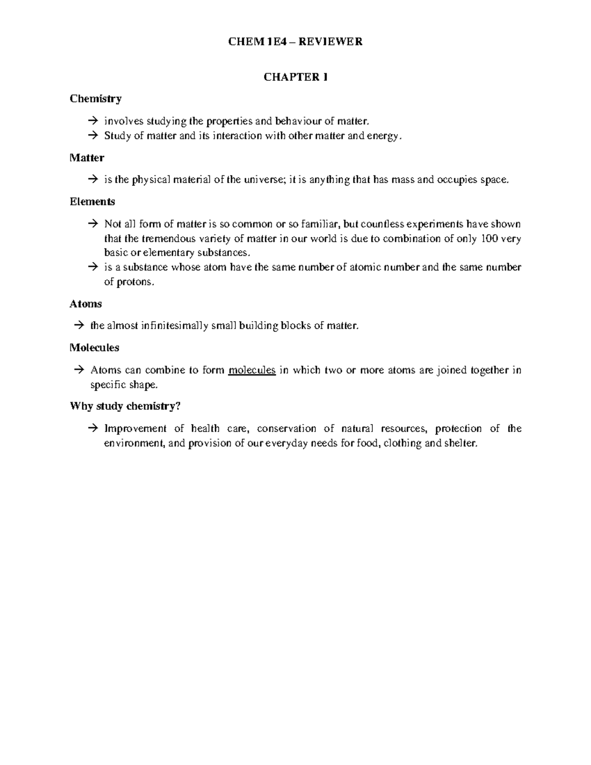 CHEM 1E4 - Reviewer - Introduction to Chemistry for Engineering ...