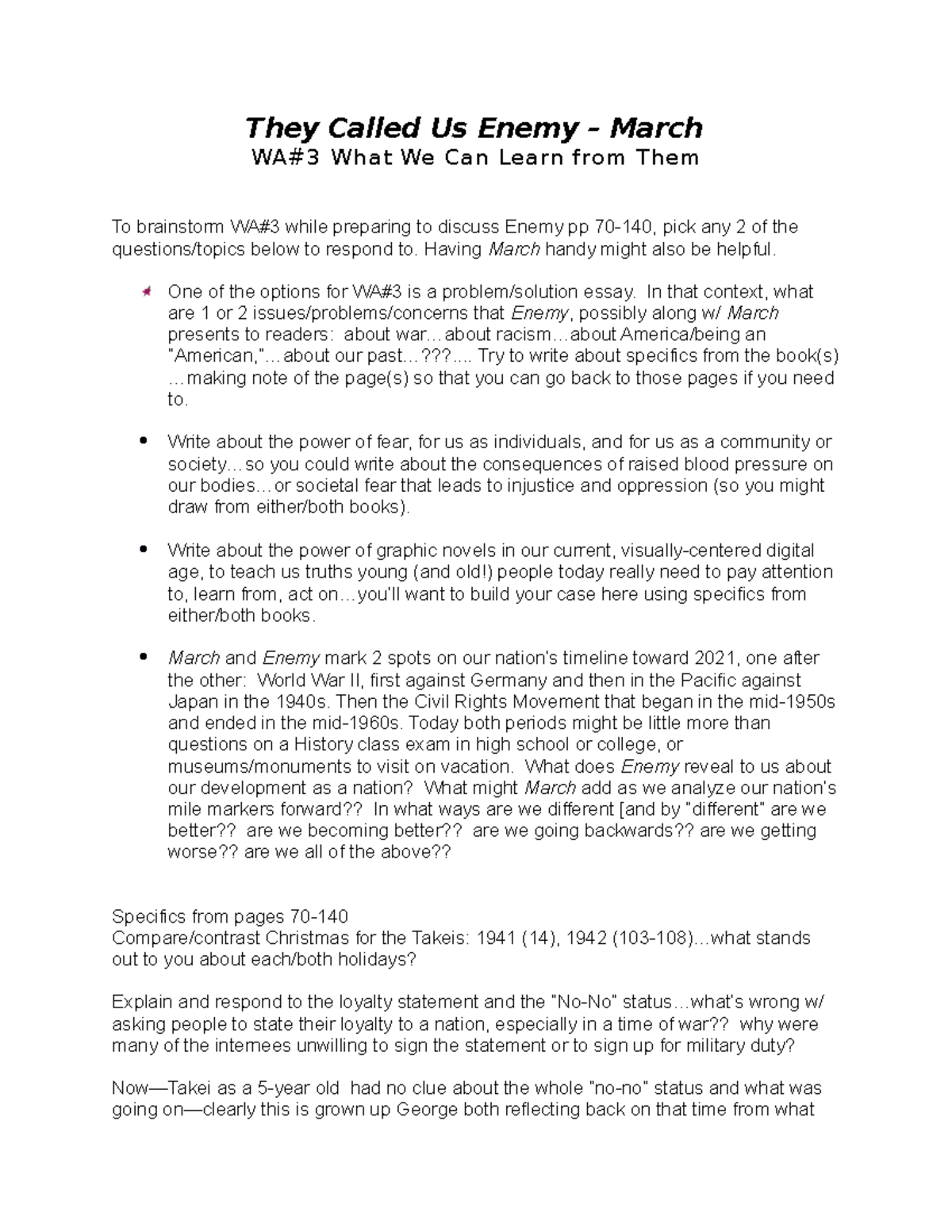 112.ENEMY.WA#3 - Brainstorming Questions for Essay on 