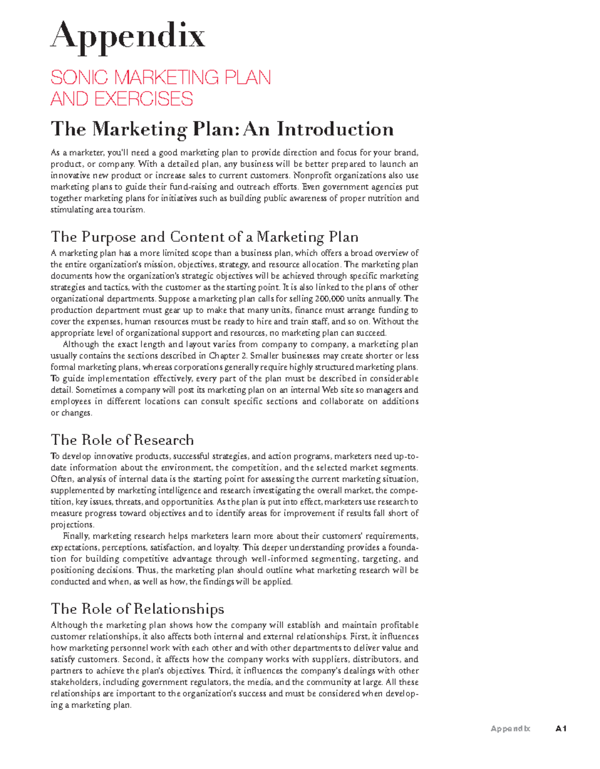 Sonic marketing plan example - Appendix Appendix A SONIC MARKETING PLAN ...