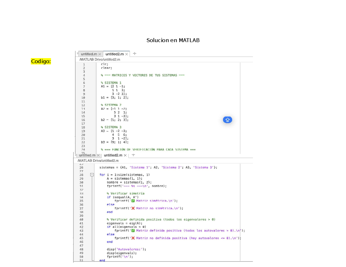Solución en MATLAB: Análisis de Matrices y Vectores - TA METODOS ...