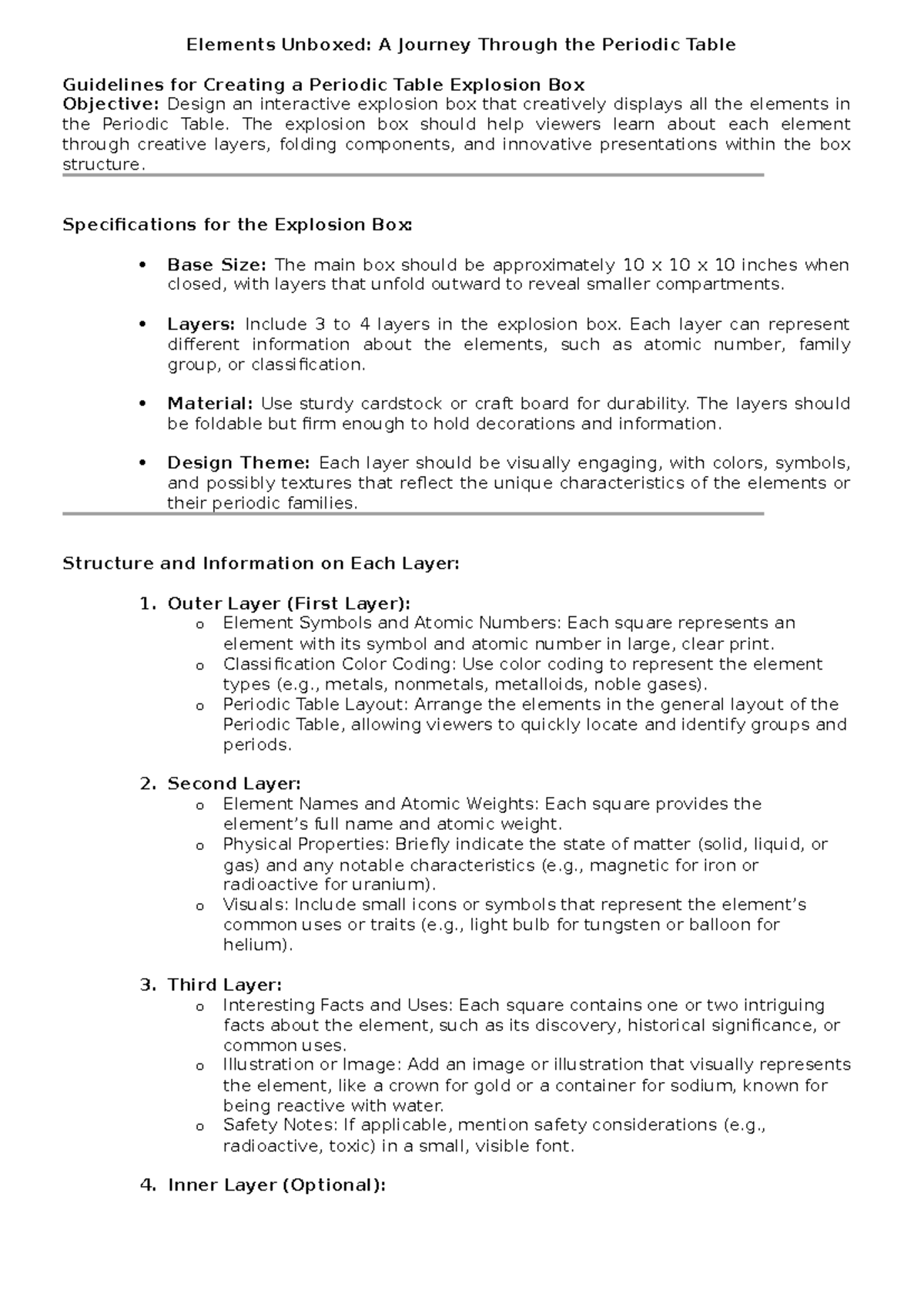 Periodic Table Explosion Box - Performance Task Guide - Studocu