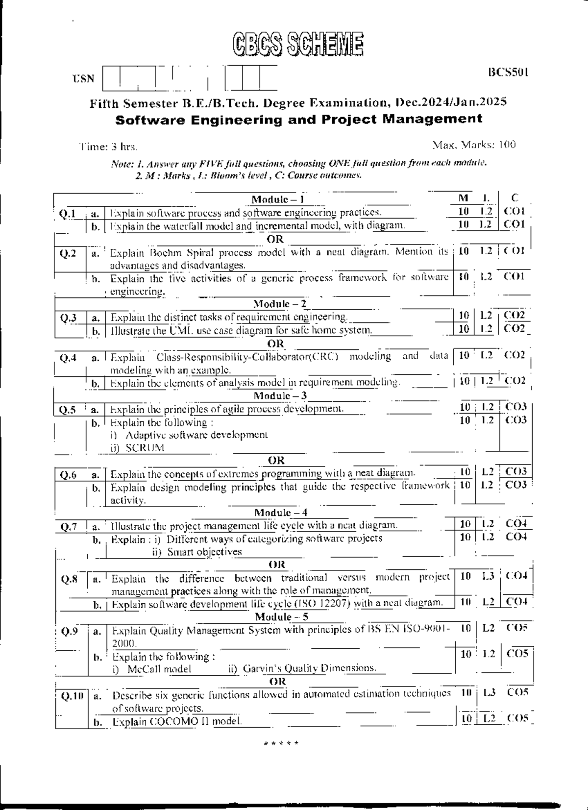 JAN 2025 BCS501 - Software Engineering & Project Management Exam - Studocu