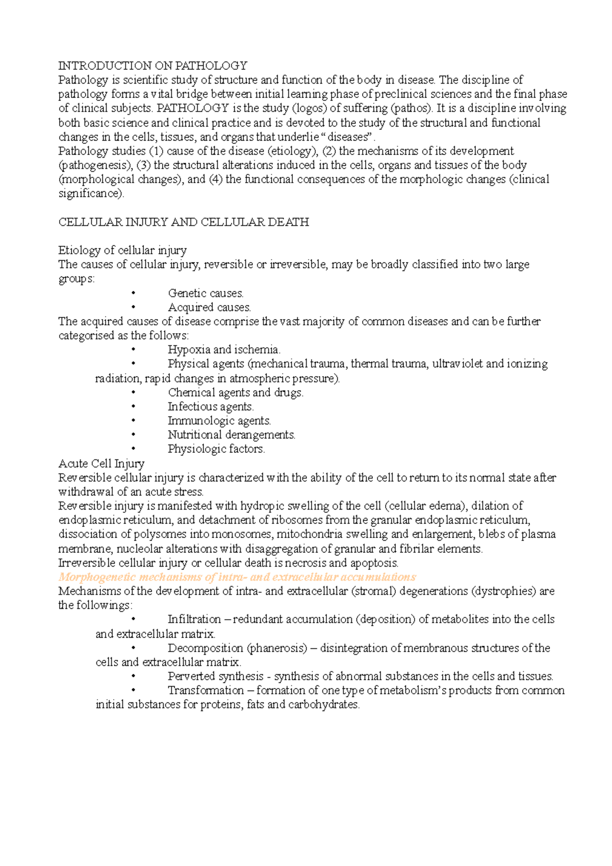 Pathology digest - INTRODUCTION ON PATHOLOGY Pathology is scientific ...