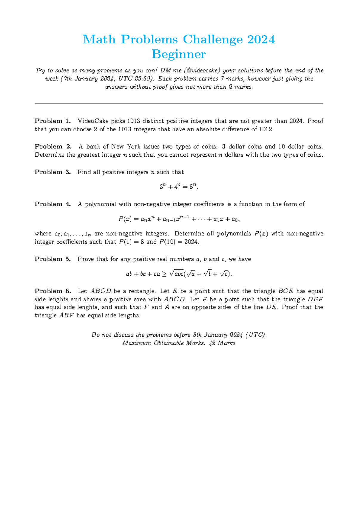 Math Problems Challenge 2024 Results MODS - Math Problems Challenge ...