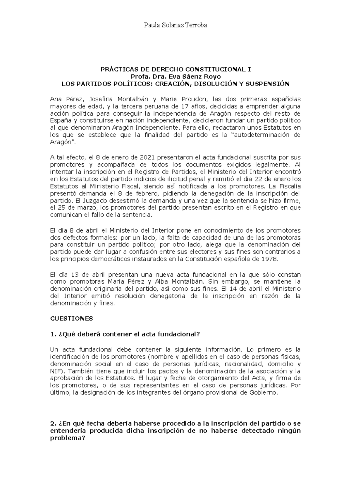 Practica 2 - Derecho Constitucional I - Unizar - Studocu