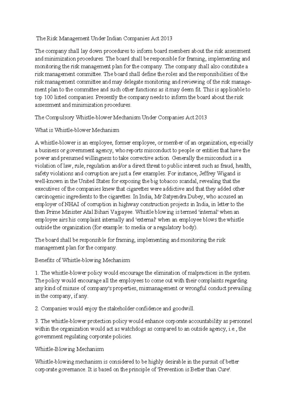 Module IV - Risk Management: Processes and Types Under Indian Companies ...