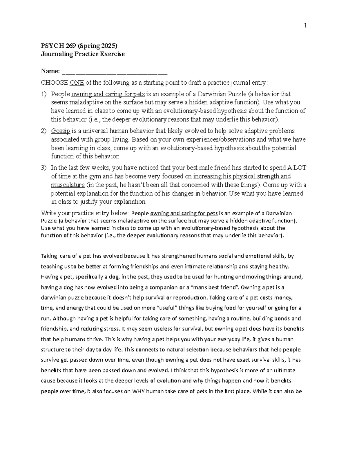 PSYCH 269 (Spring 2025) Journal Practice: Exploring Darwinian Puzzles ...