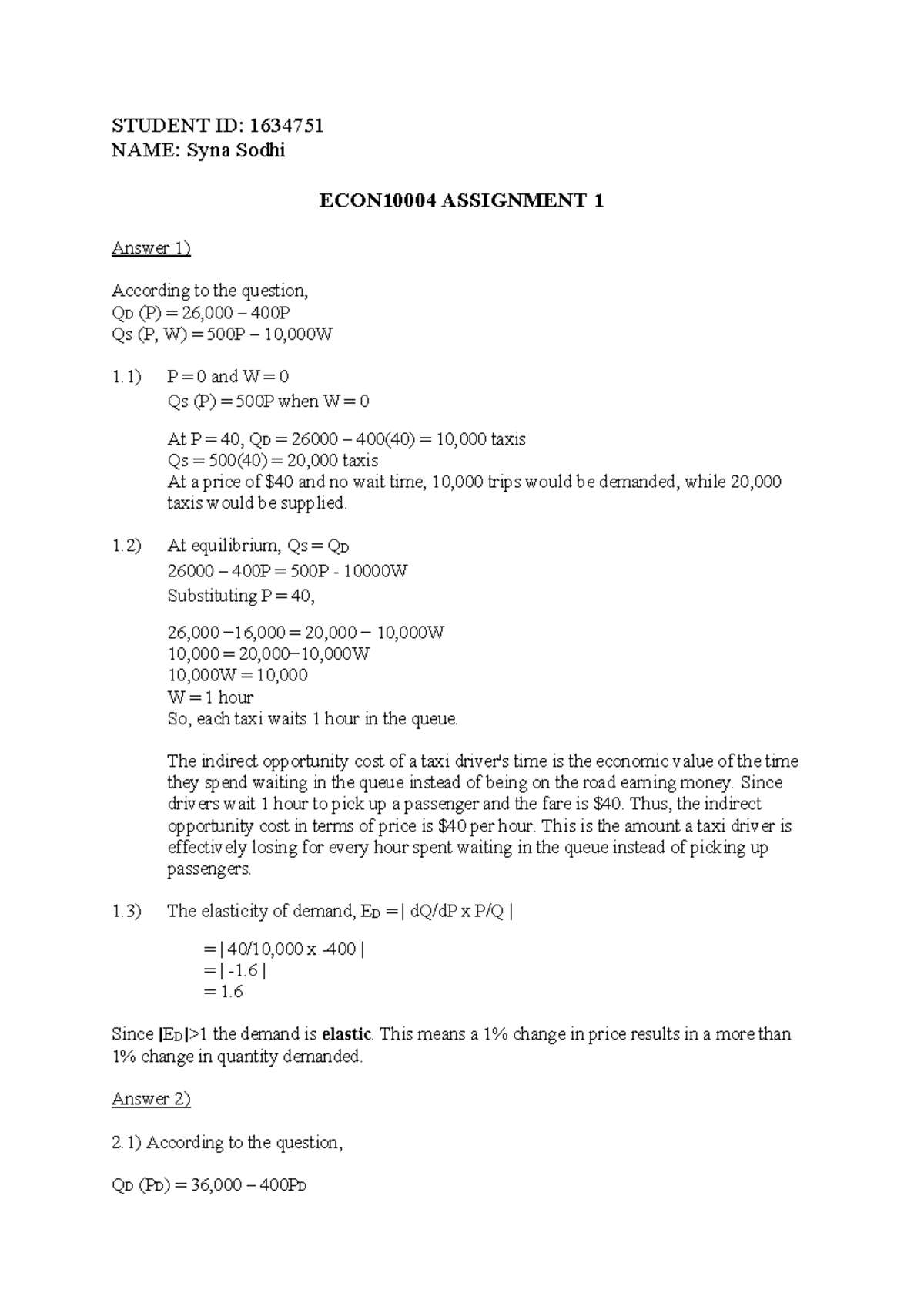 Assignment 1 ECO: Demand & Supply Analysis of Taxis and Uber Rides ...