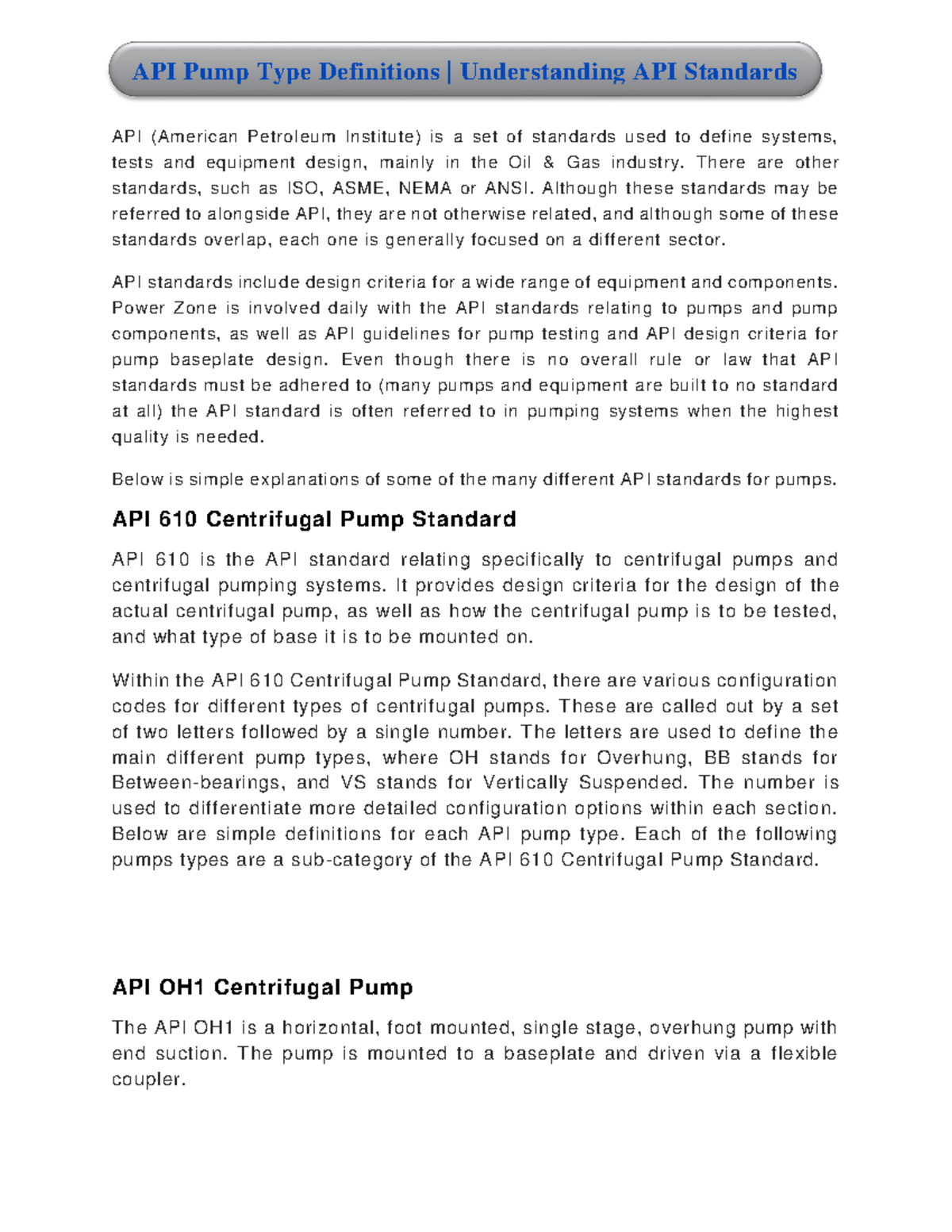 API Pump Type Definitions and Standards Overview - Studocu
