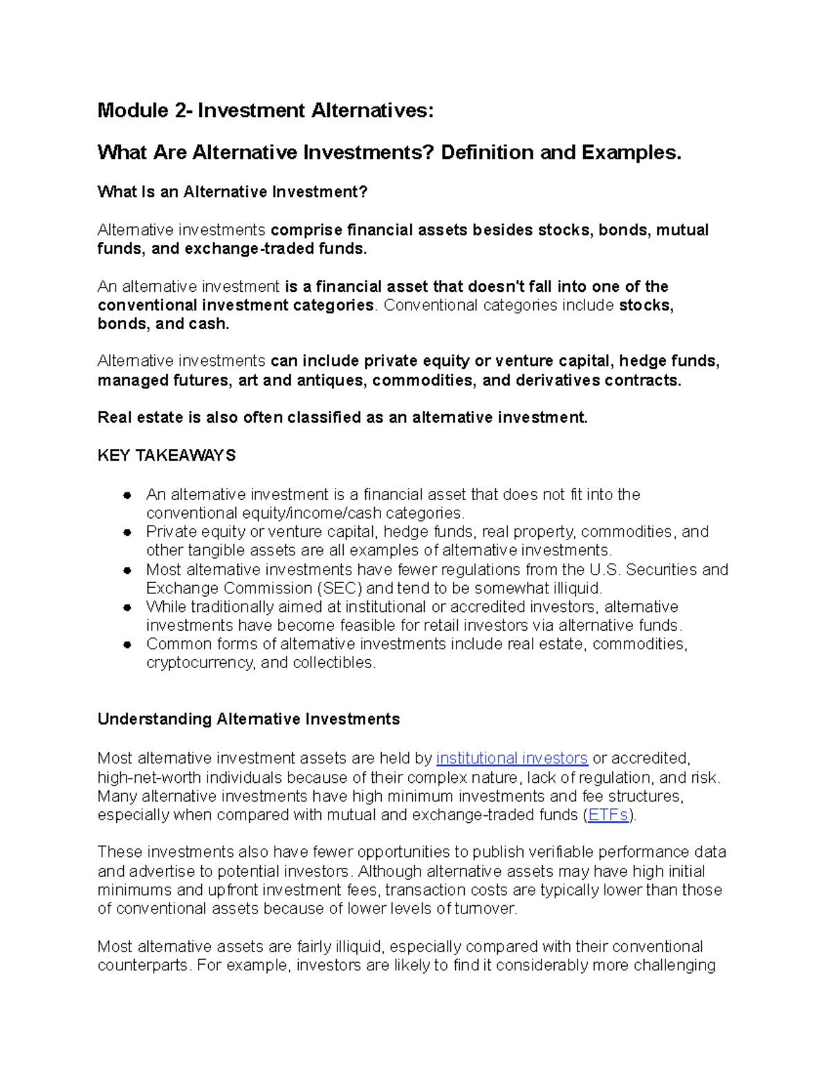 Module Investment Alternatives: Understanding Alternative Investments ...