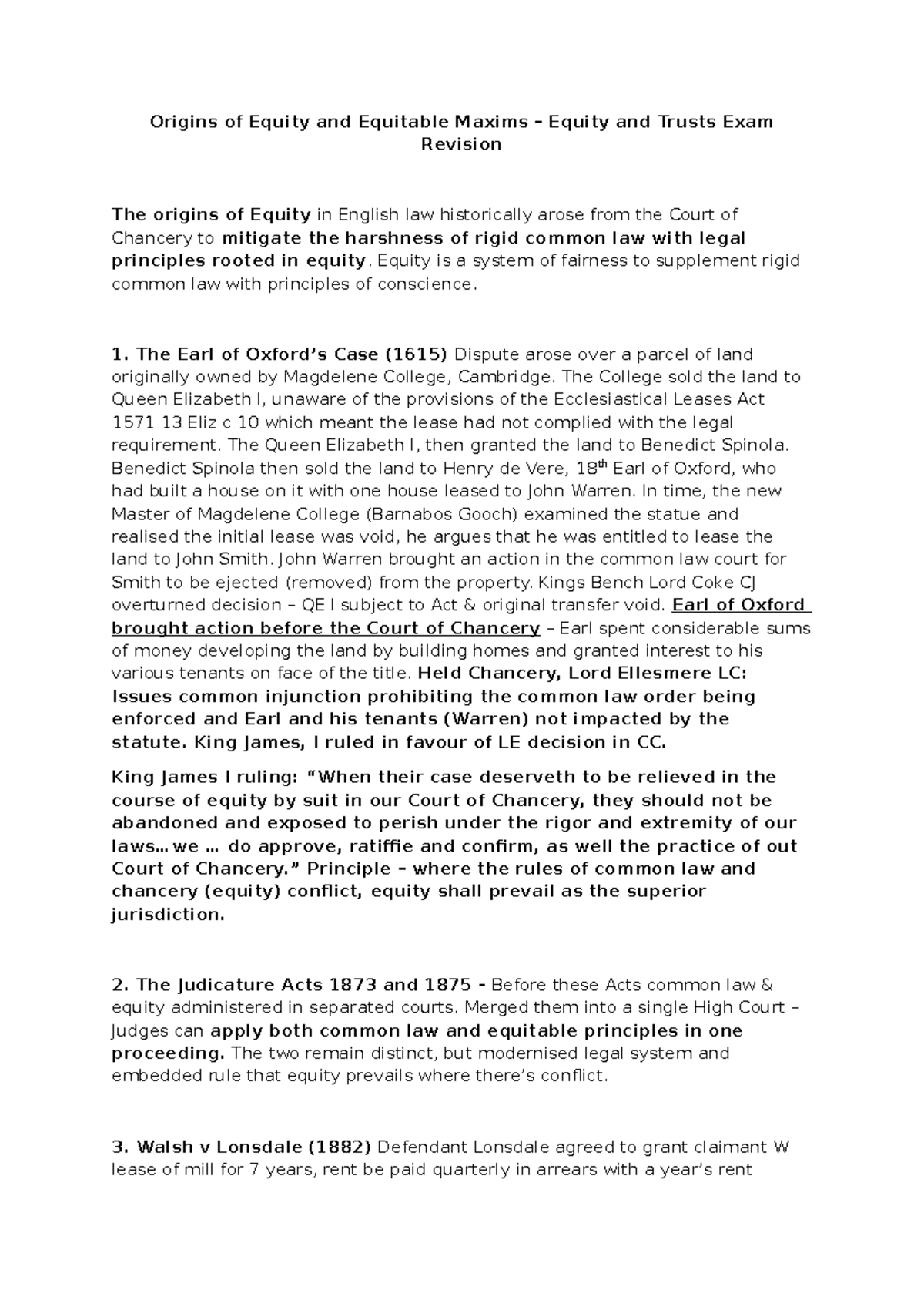 Equity and Equitable Maxims: Key Concepts for Exam Revision - Studocu