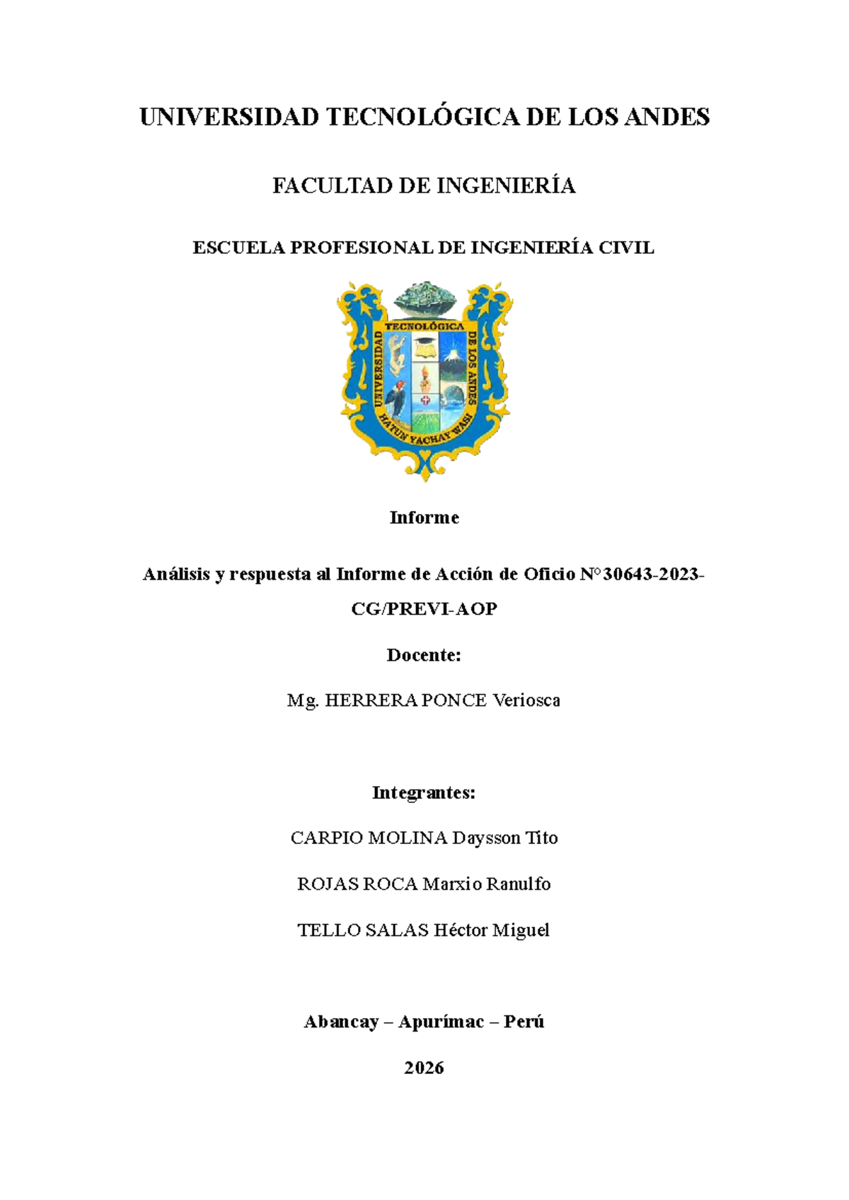 Informe Técnico N.º 01: Análisis de Proyectos de Inversión 202601 - Document Preview