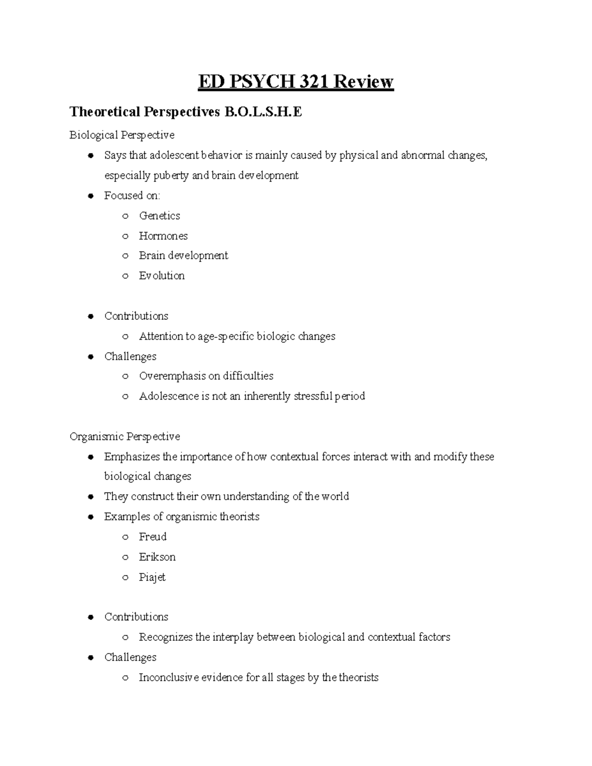 ED PSYCH 321 Review: Theoretical Perspectives on Adolescence - Studocu