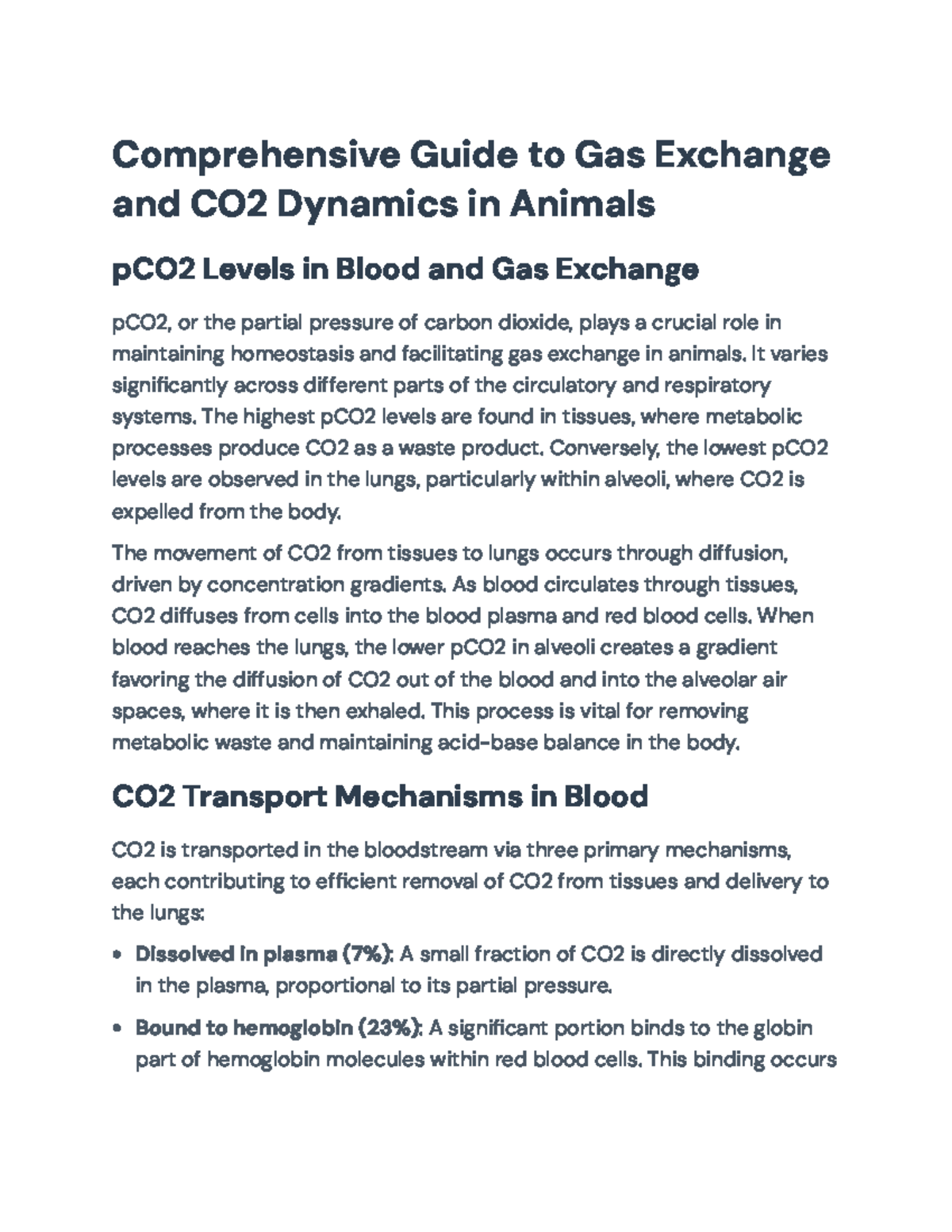 Comprehensive Study on Gas Exchange & pCO2 Dynamics in Animals - Studocu