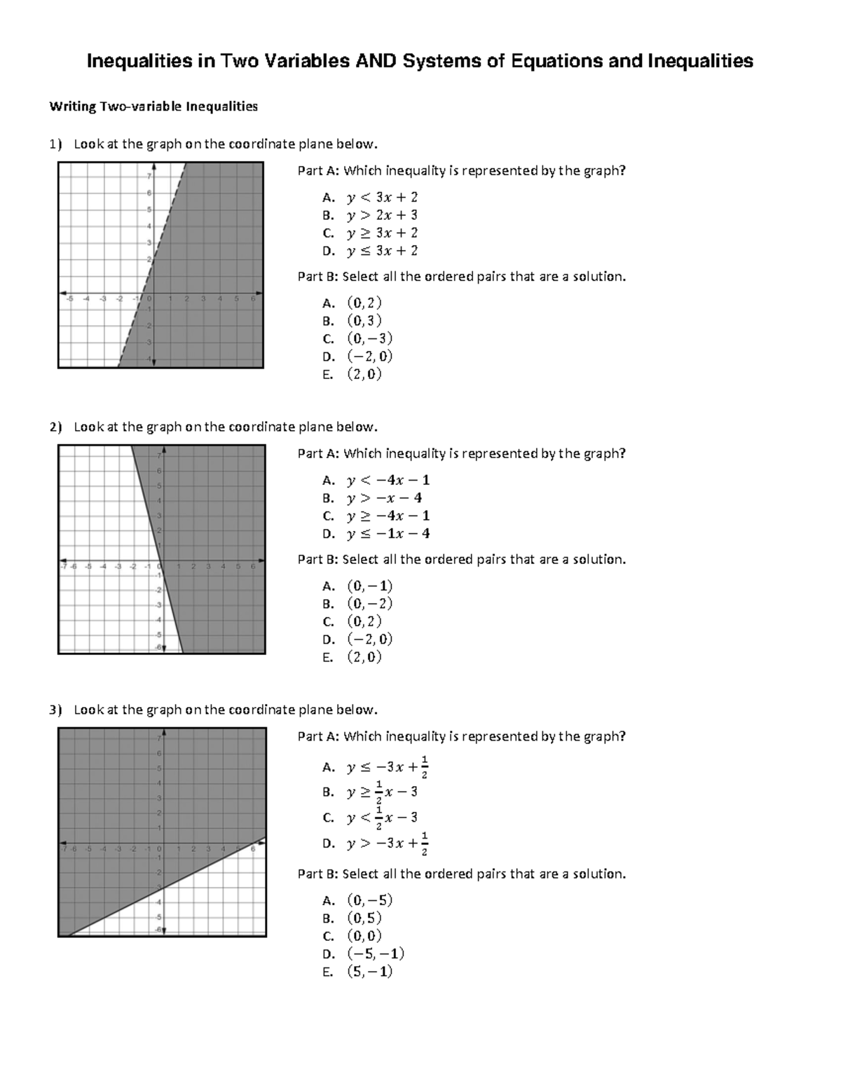 2024 Final Exam: Inequalities in Two Variables & Systems of Equations ...