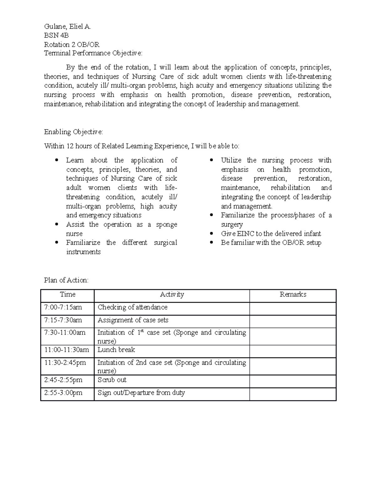 BSN 4B Terminal Performance & Enabling Objectives for OB/OR Rotation ...