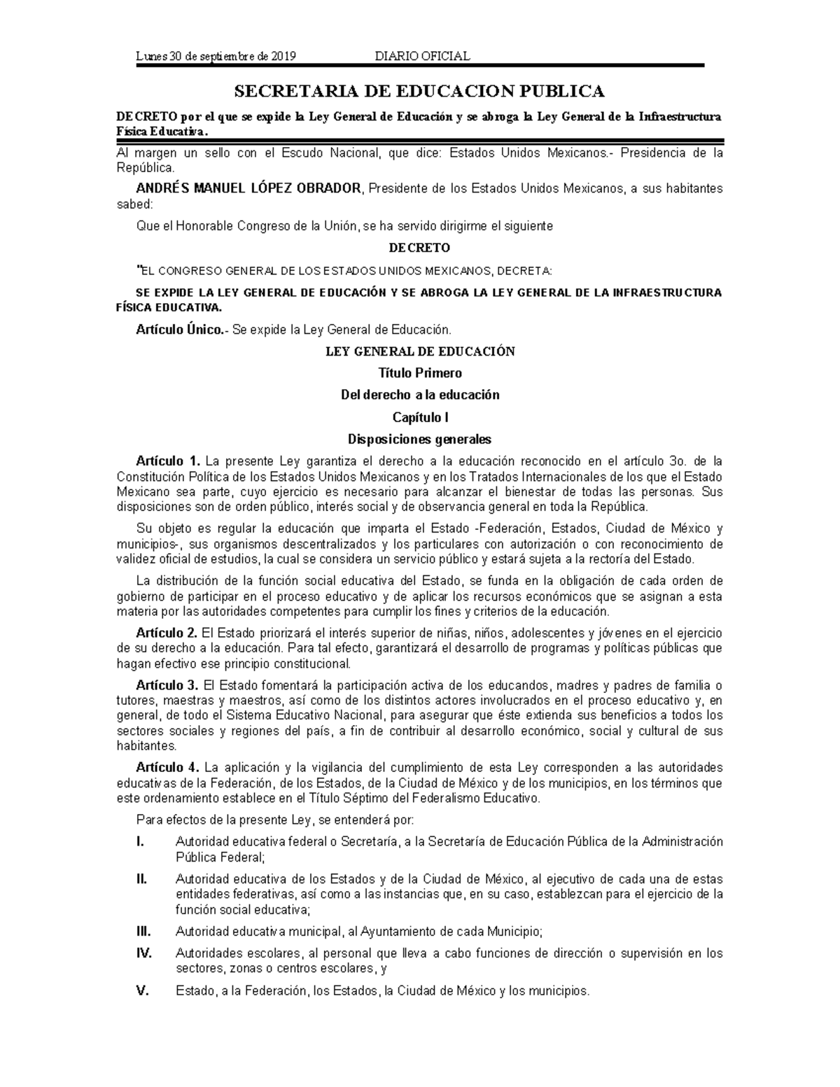 Ley General de Educación: Decreto y Disposiciones Clave - Studocu