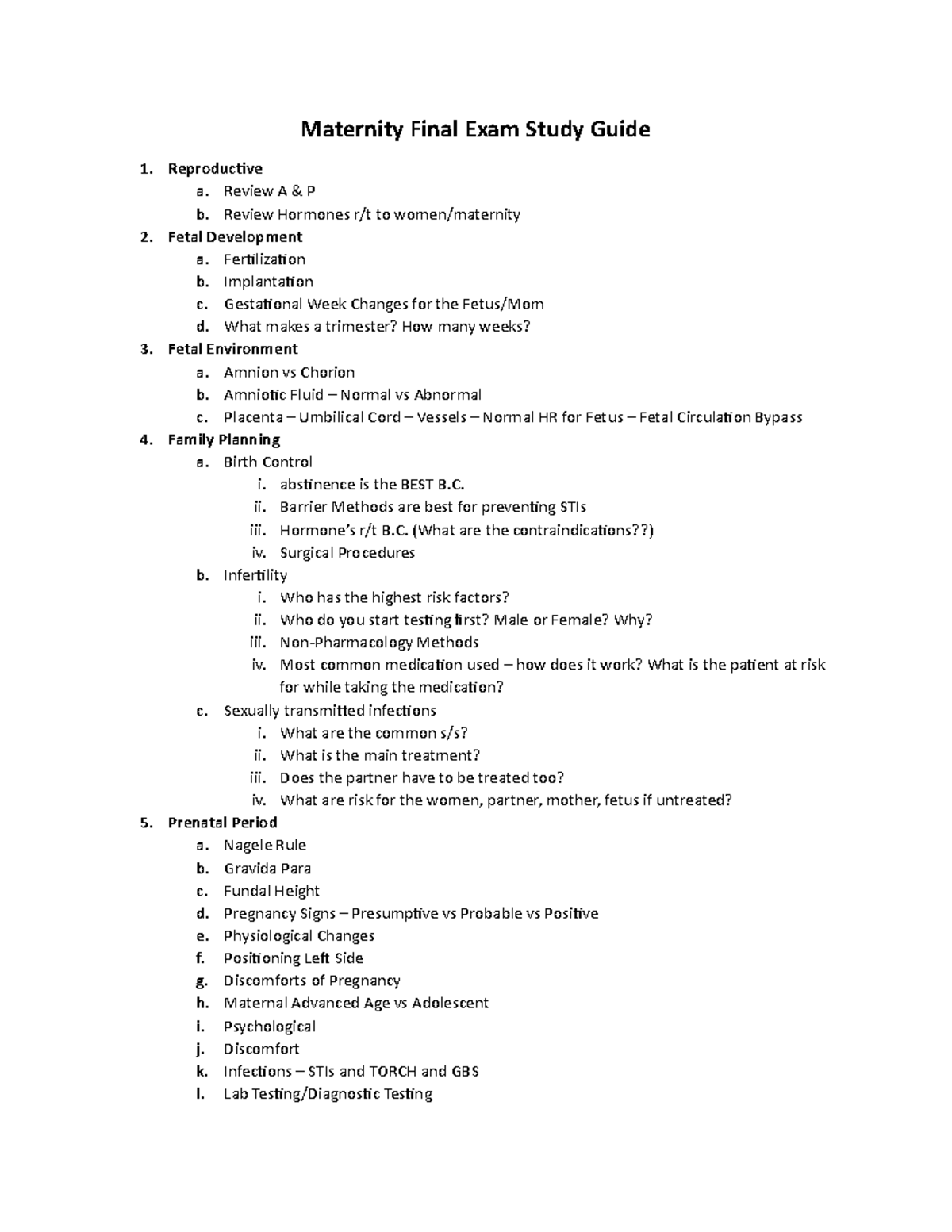 Maternity Final Exam Study Guide: Key Concepts and Topics Review - Studocu
