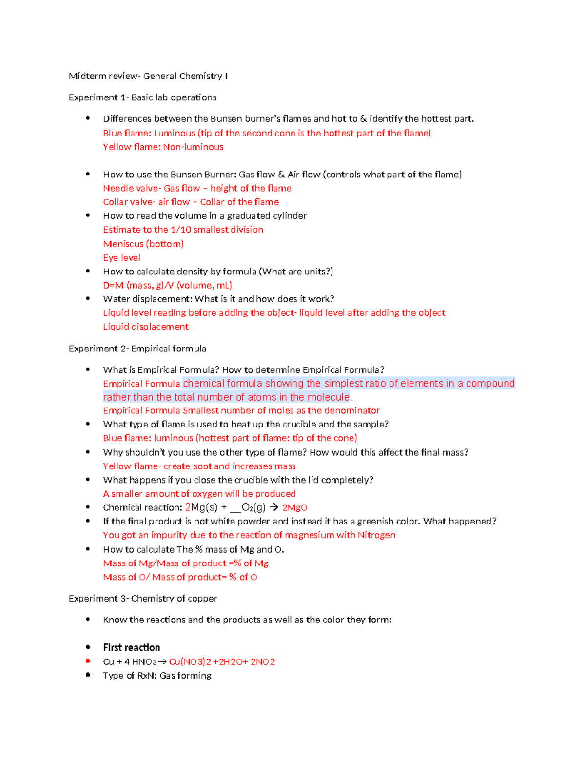 General Chemistry I Midterm Study Guide Answers: Key Concepts ...