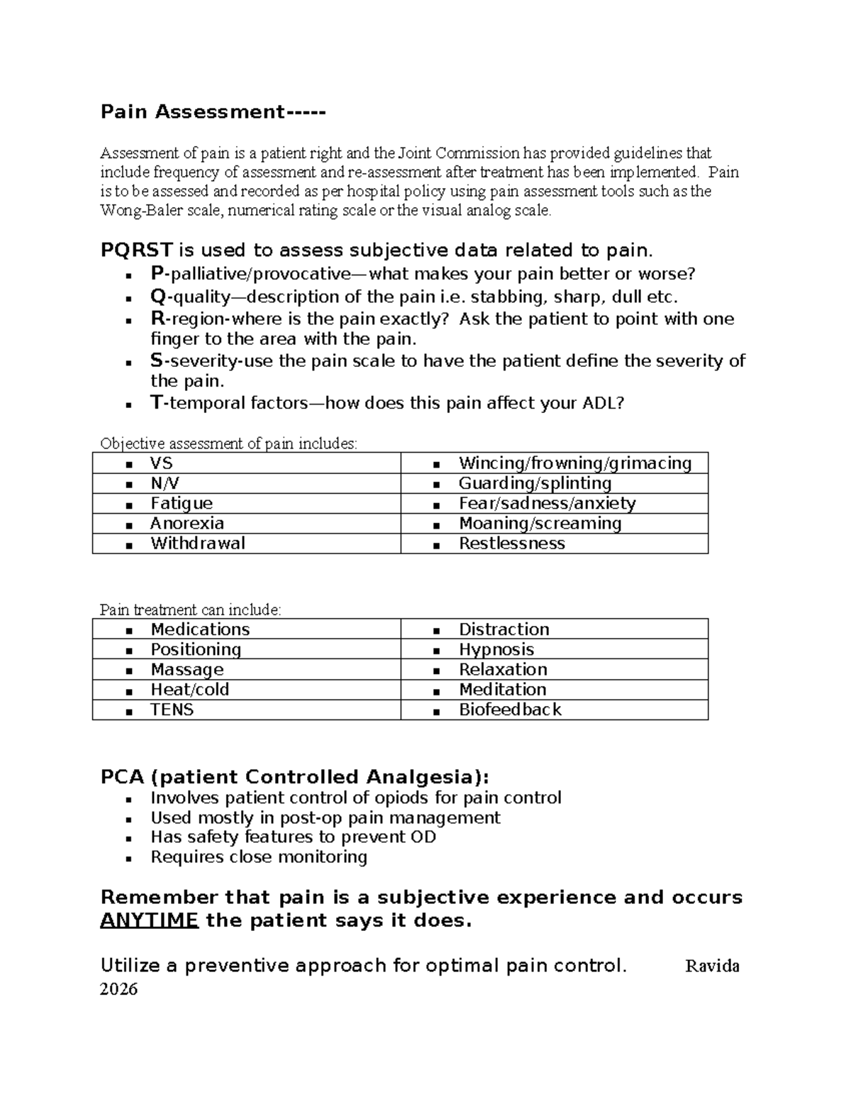 Pain Assessment Guidelines NSG 210: Patient Rights & Management - Studocu